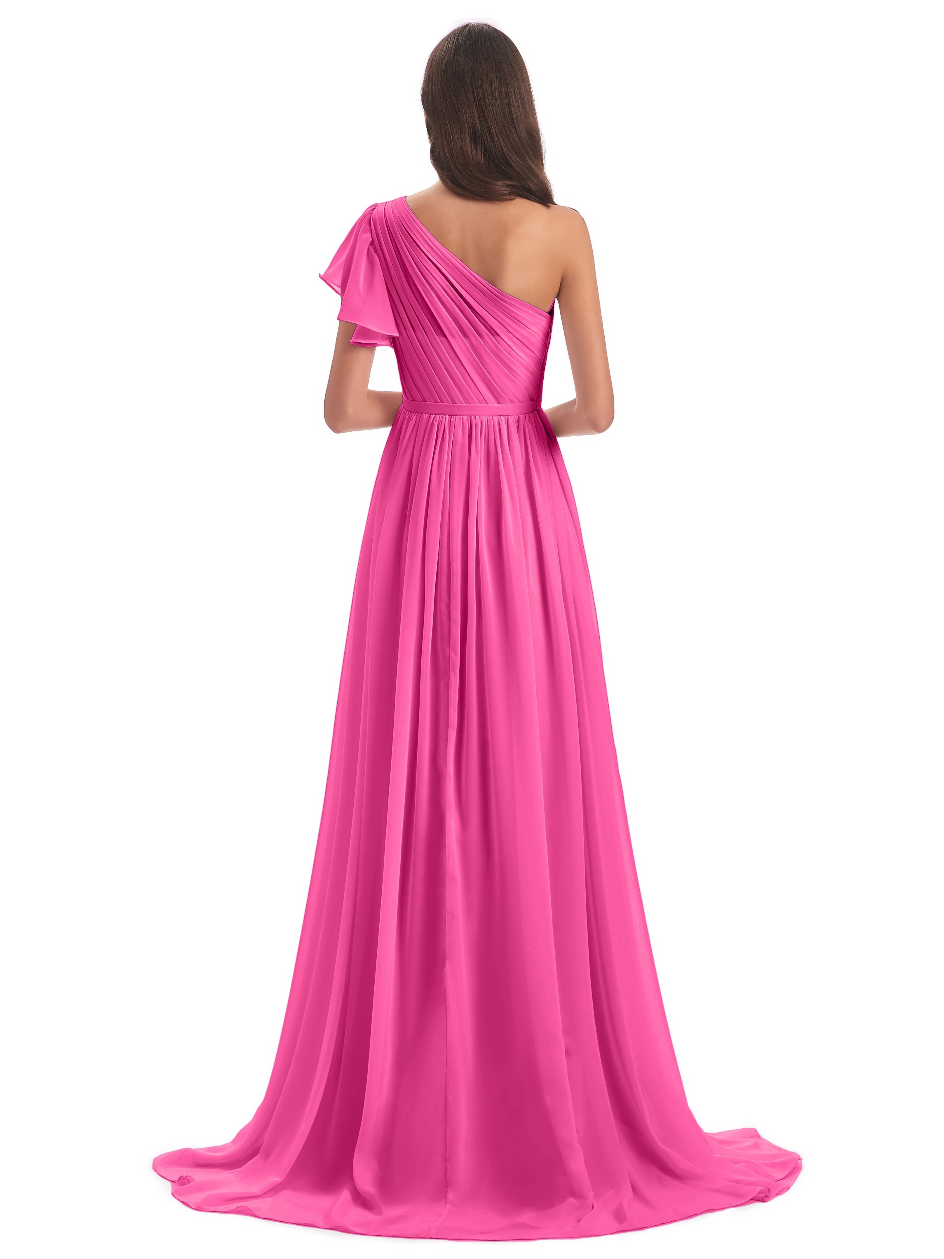Robe Demoiselle D Honneur En Azalée Balayage/Pinceau Traîne Seule-Épaule Robes Demoiselle D'Honneur