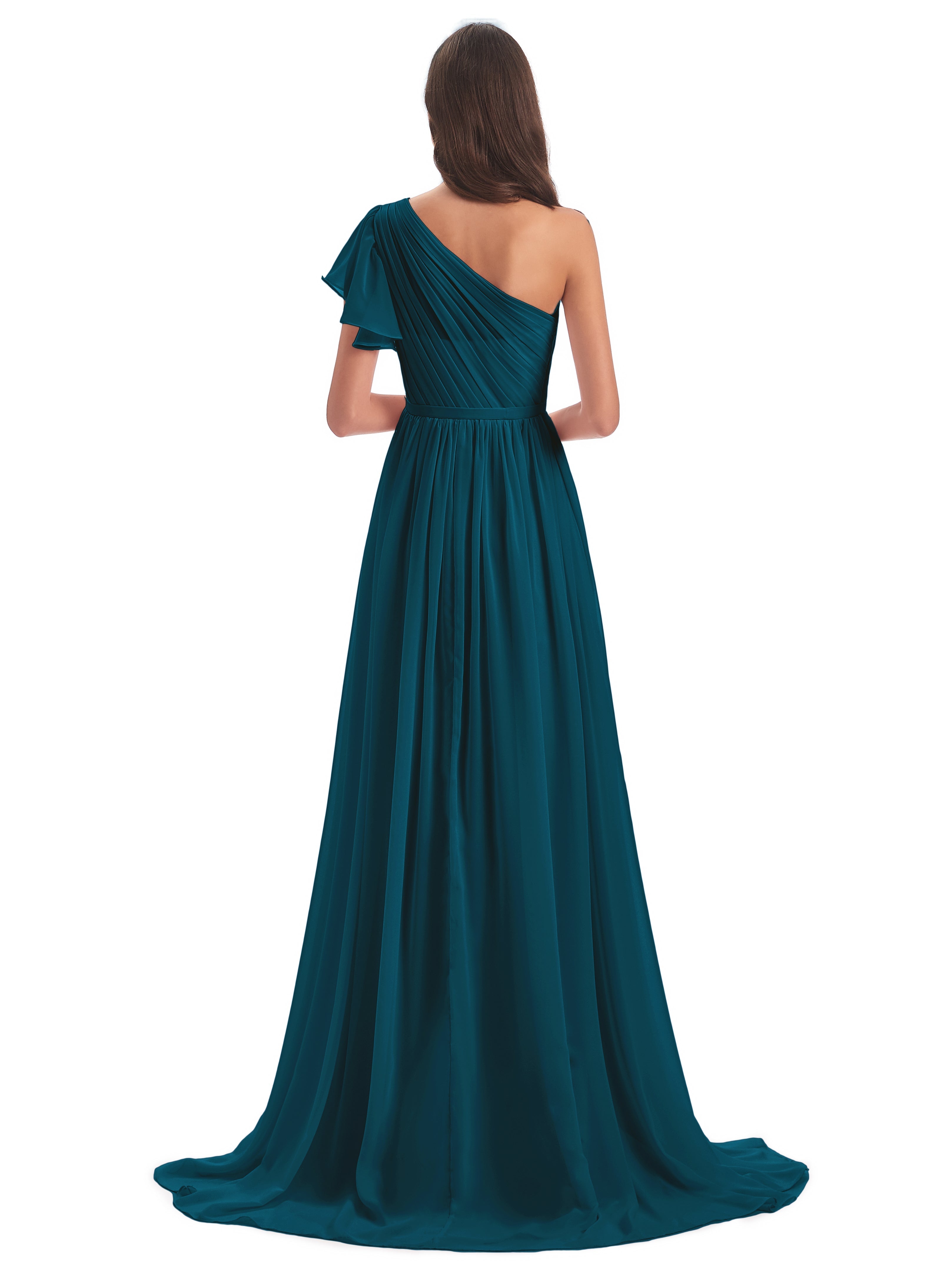 Robes De Demoiselle D'Honneur Bleu Encre Balayage/Pinceau Traîne Seule-Épaule Robes Demoiselle D'Honneur