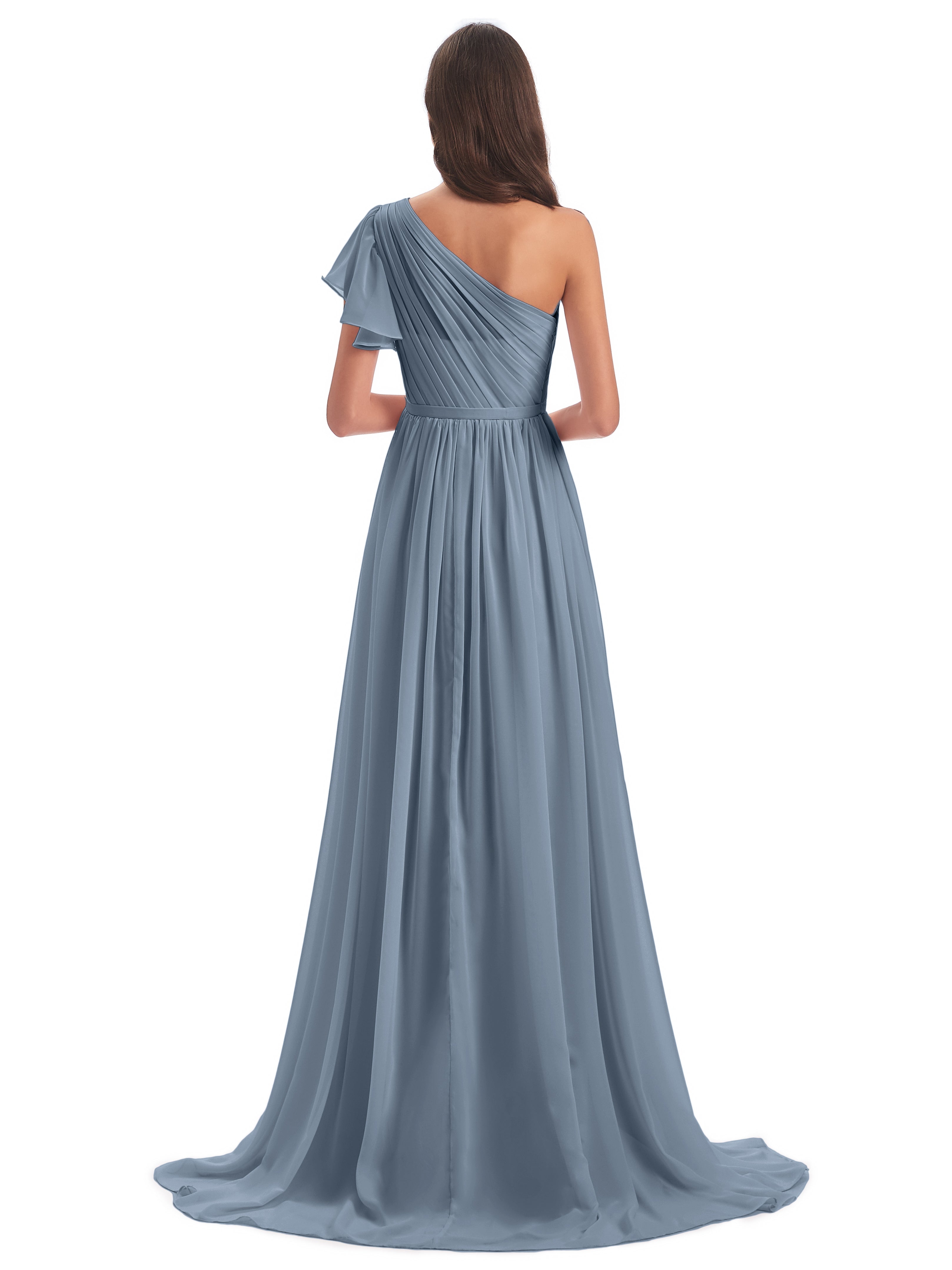 Robes De Demoiselle D'Honneur Bleu Poudre Balayage/Pinceau Traîne Seule-Épaule Robes Demoiselle D'Honneur