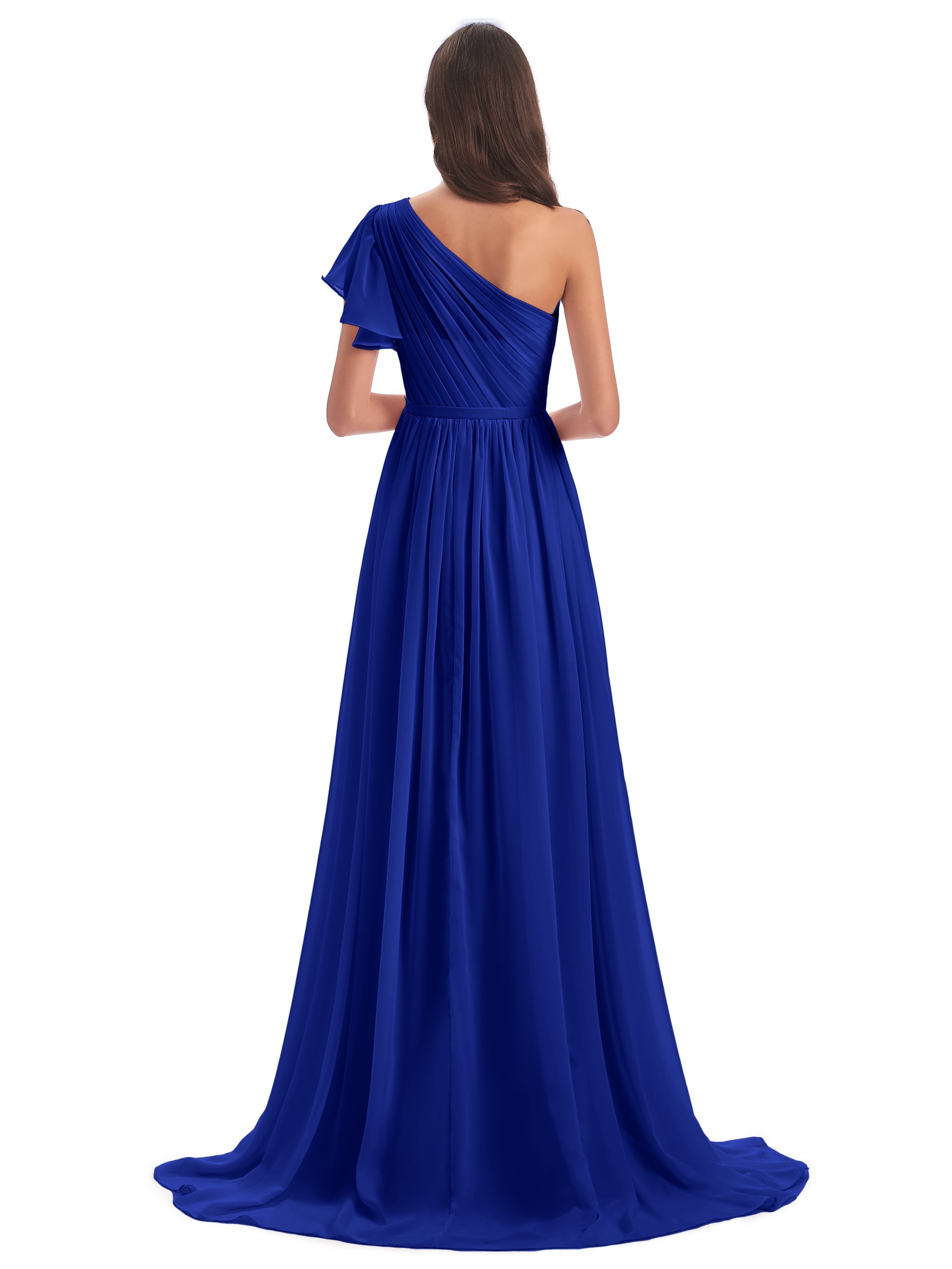 Robe Bleu Roi Demoiselle D Honneur Balayage/Pinceau Traîne Seule-Épaule Robes Demoiselle D'Honneur