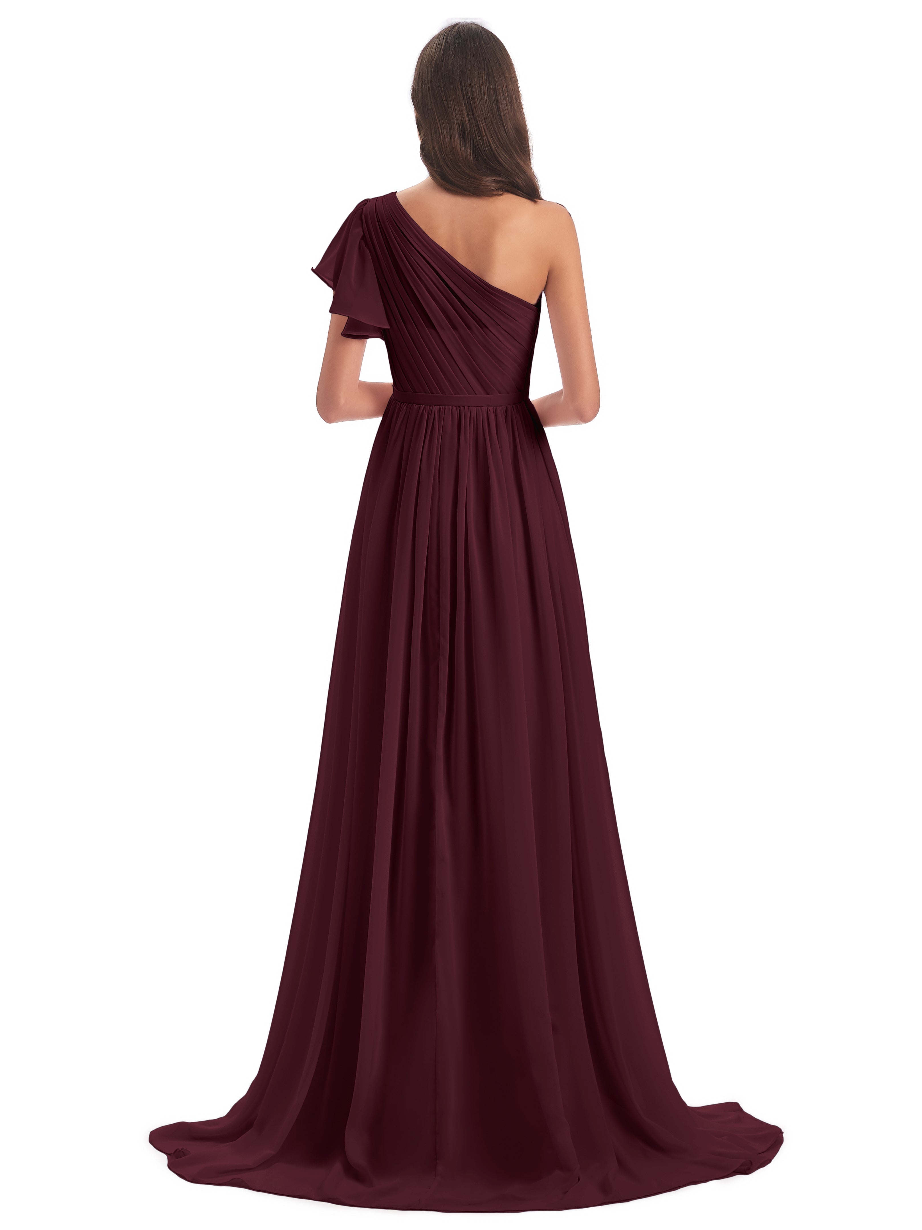 Robes De Demoiselle D'Honneur Cabernet Balayage/Pinceau Traîne Seule-Épaule Robes Demoiselle D'Honneur