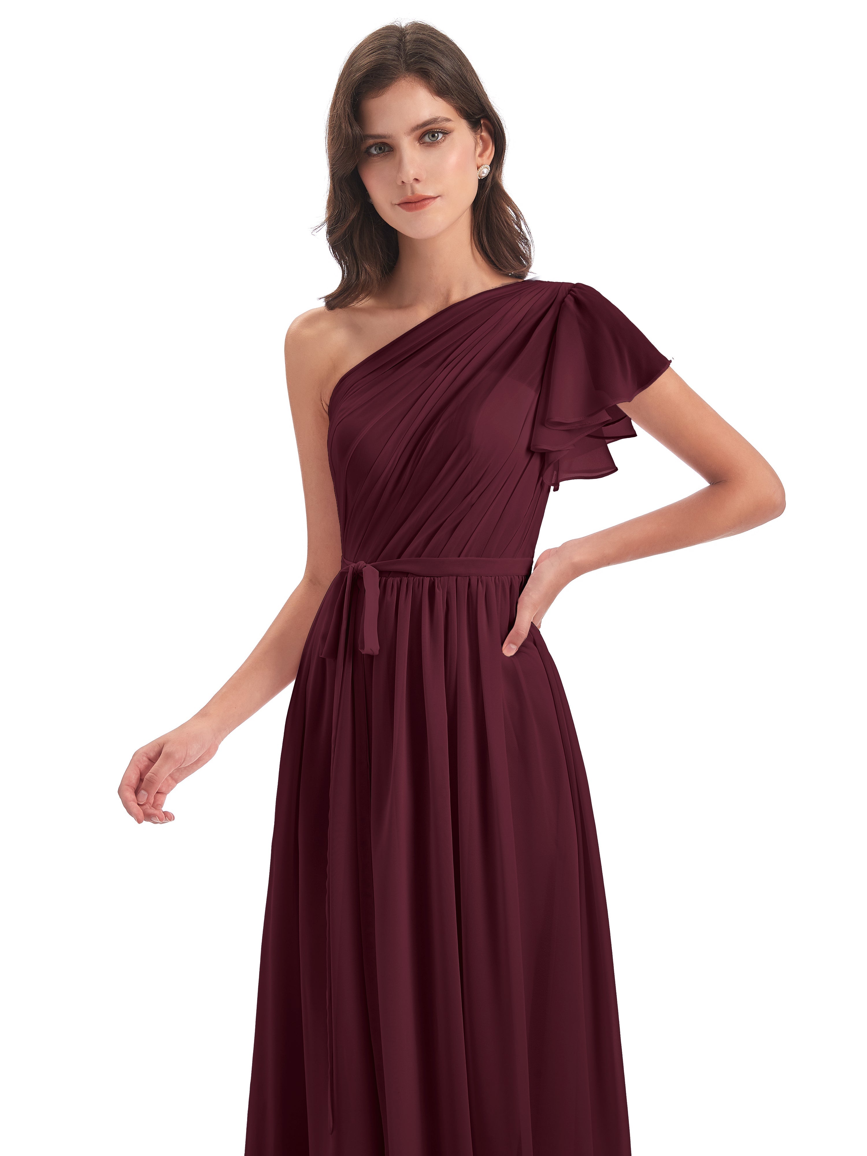 Robes De Demoiselle D'Honneur Cabernet Balayage/Pinceau Traîne Seule-Épaule Robes Demoiselle D'Honneur