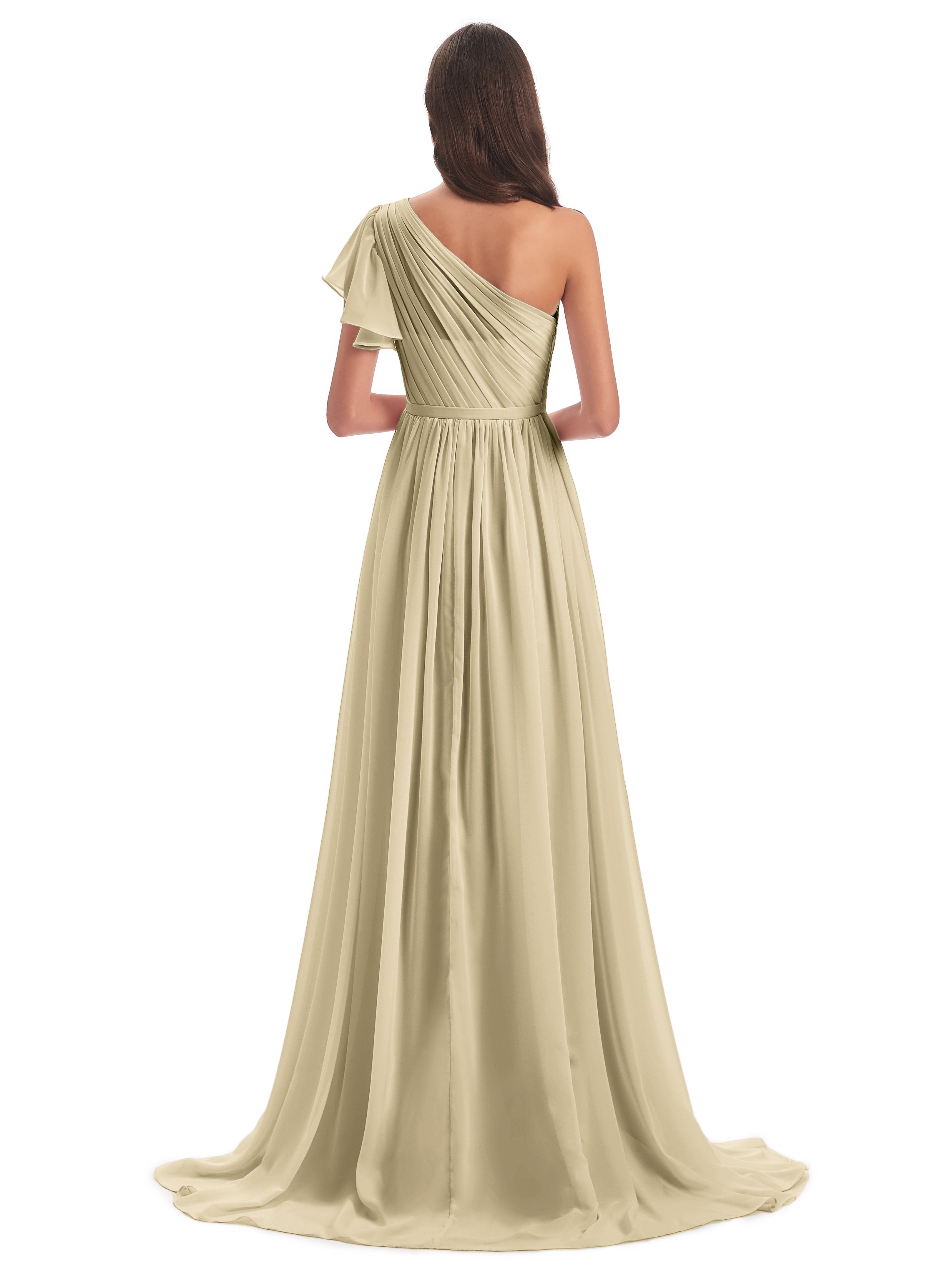 Robe De Demoiselle D Honneur Champagne Balayage/Pinceau Traîne Seule-Épaule Robes Demoiselle D'Honneur