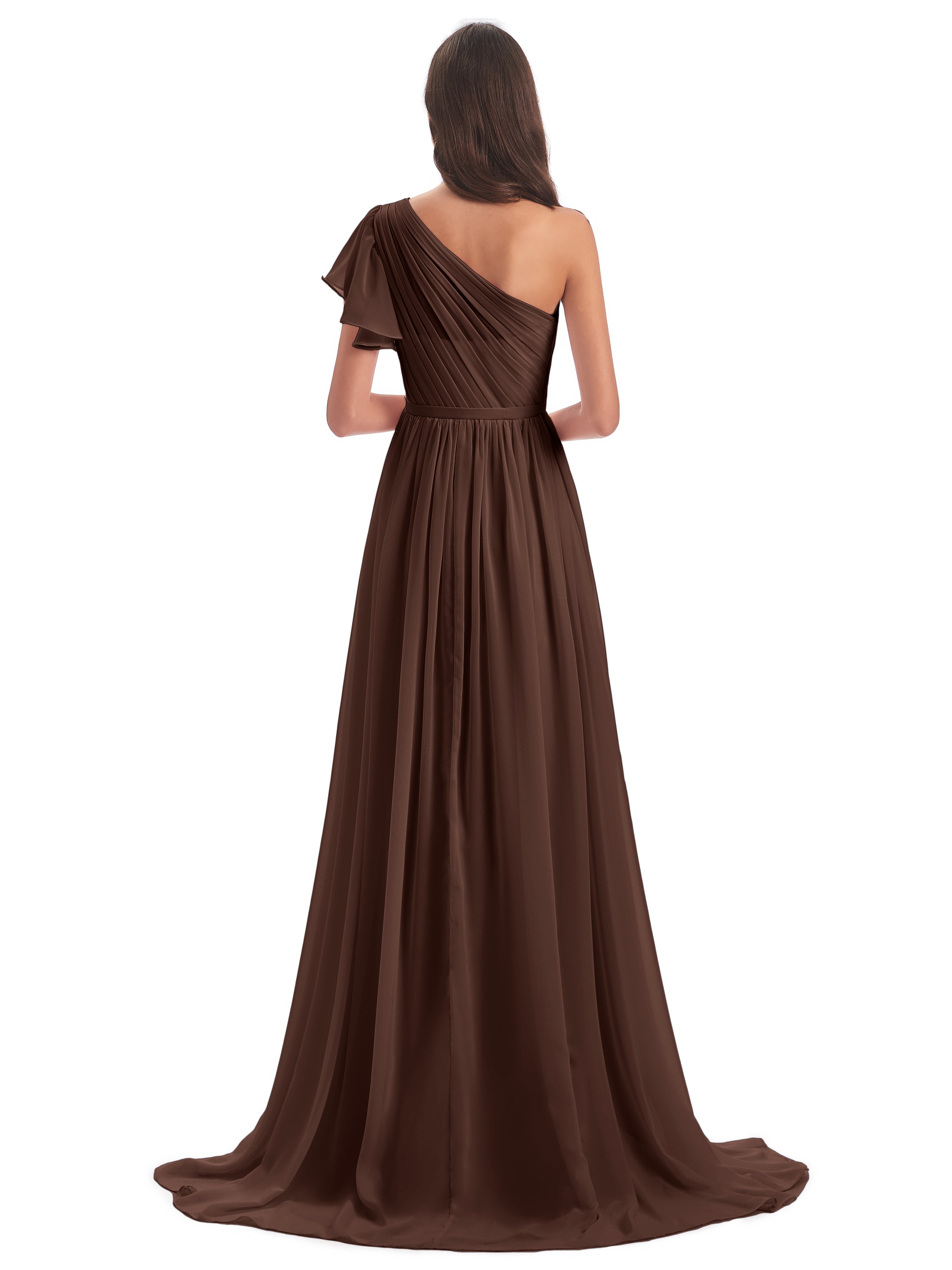 Robe Demoiselle D Honneur Chocolat Balayage/Pinceau Traîne Seule-Épaule Robes Demoiselle D'Honneur