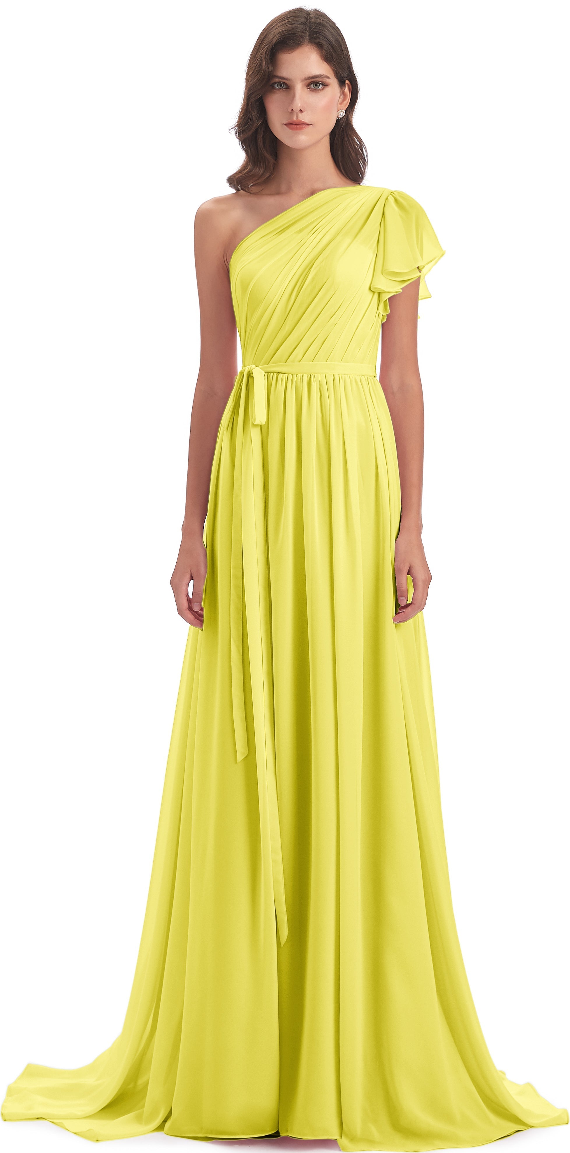 Robes De Demoiselle D'Honneur Citron Balayage/Pinceau Traîne Seule-Épaule Robes Demoiselle D'Honneur