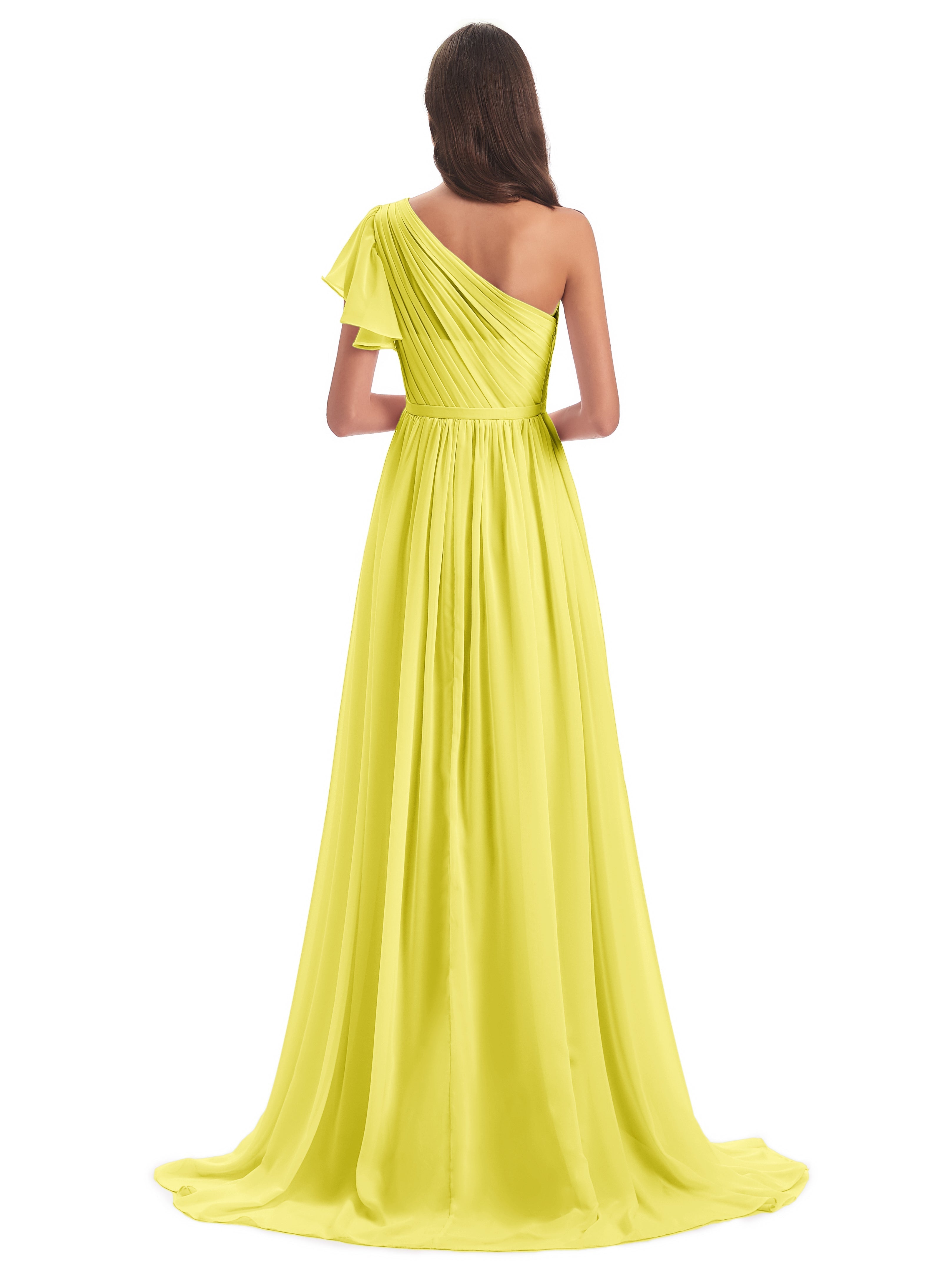 Robes De Demoiselle D'Honneur Citron Balayage/Pinceau Traîne Seule-Épaule Robes Demoiselle D'Honneur