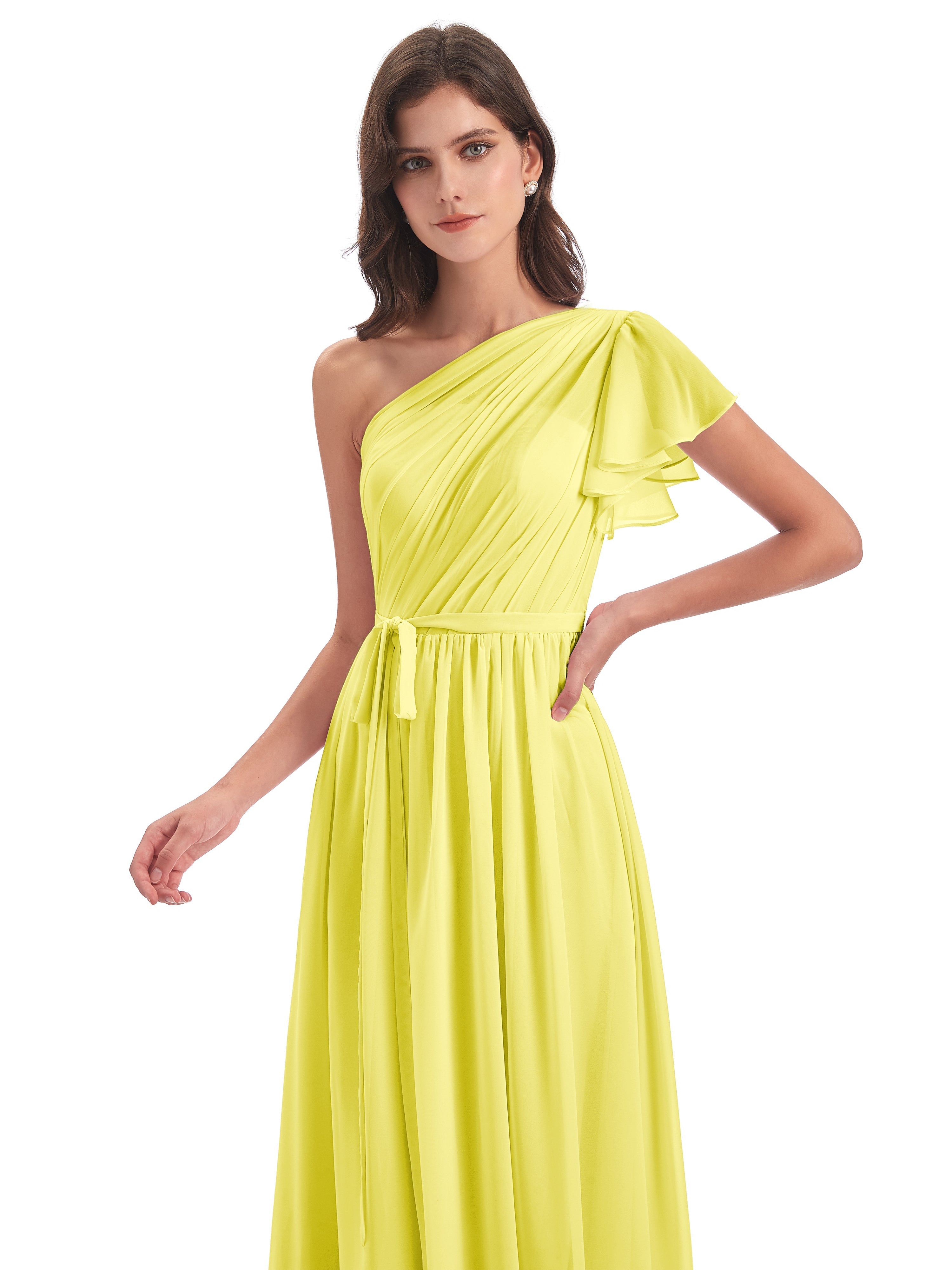 Robes De Demoiselle D'Honneur Citron Balayage/Pinceau Traîne Seule-Épaule Robes Demoiselle D'Honneur
