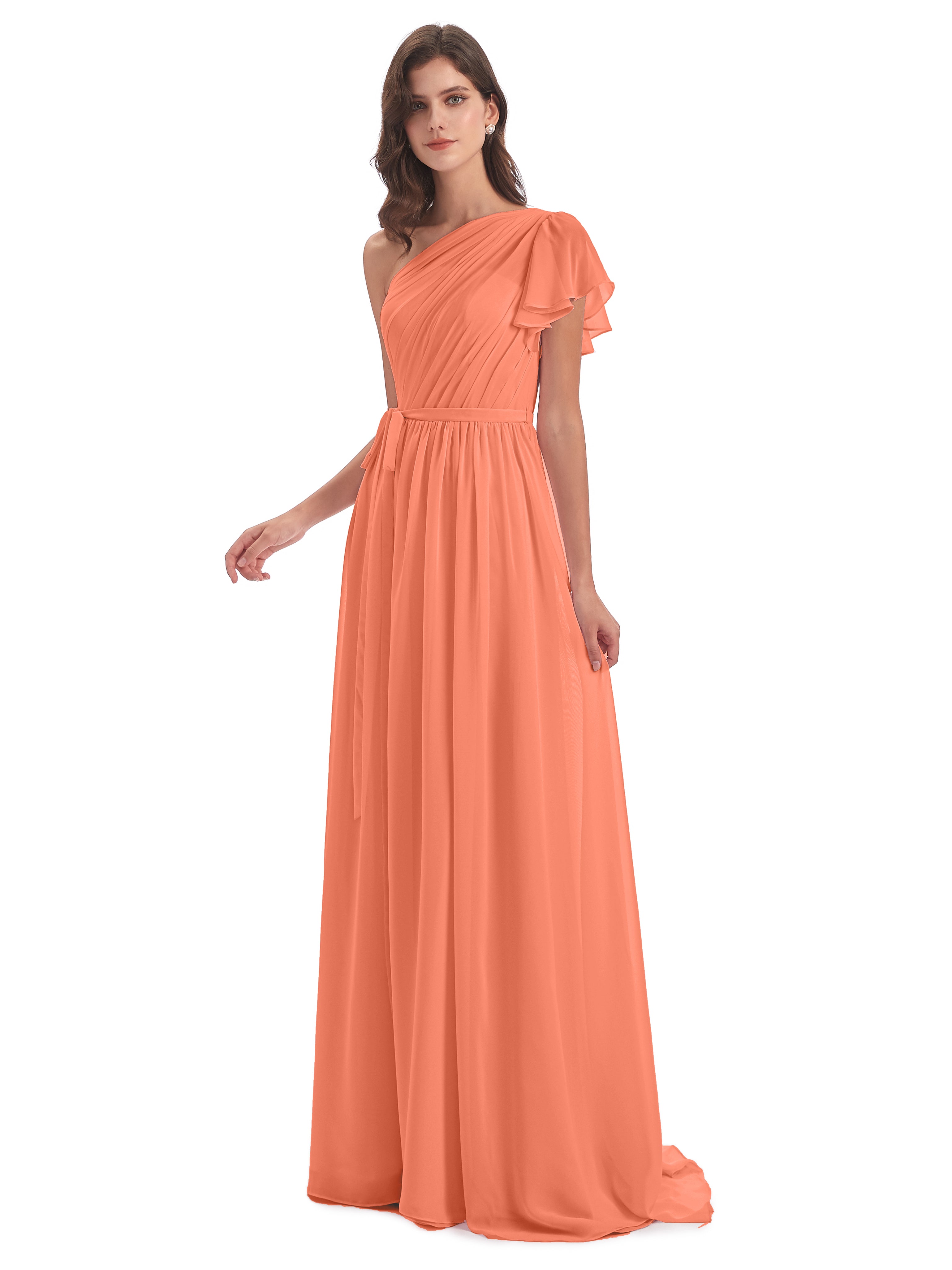 Robes De Demoiselle D'Honneur Coucher De Soleil Balayage/Pinceau Traîne Seule-Épaule Robes Demoiselle D'Honneur