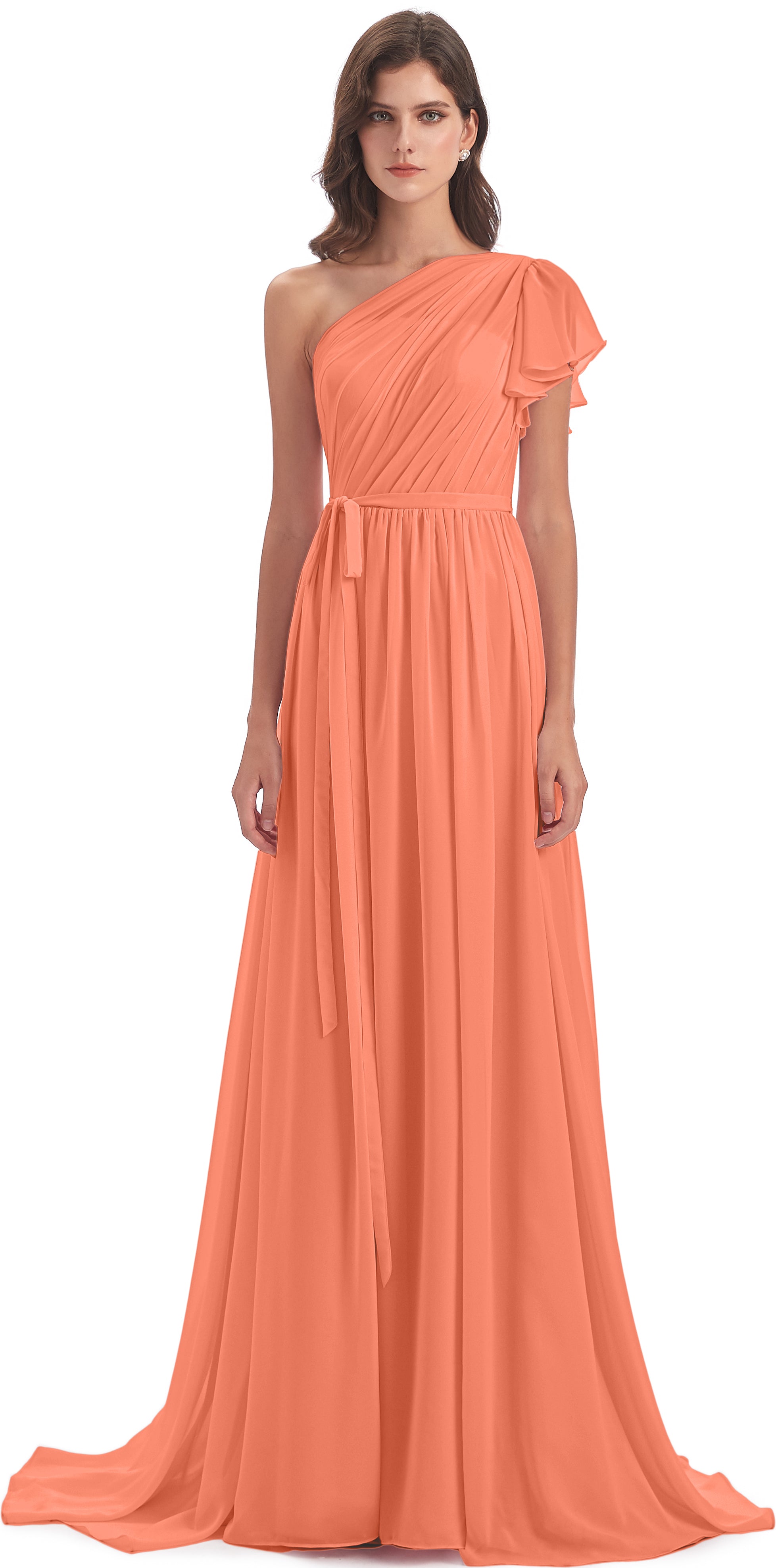 Robes De Demoiselle D'Honneur Coucher De Soleil Balayage/Pinceau Traîne Seule-Épaule Robes Demoiselle D'Honneur