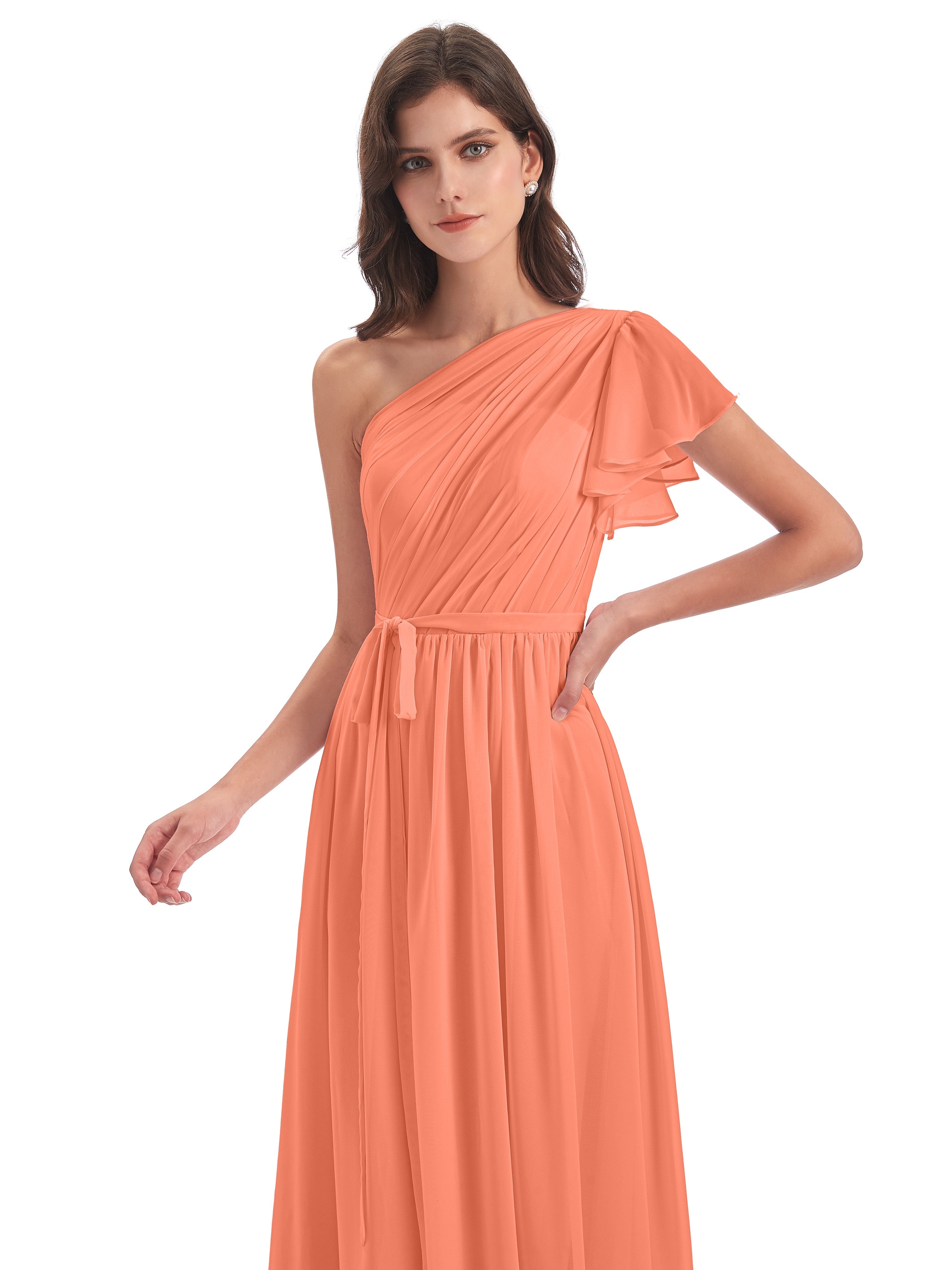Robes De Demoiselle D'Honneur Coucher De Soleil Balayage/Pinceau Traîne Seule-Épaule Robes Demoiselle D'Honneur