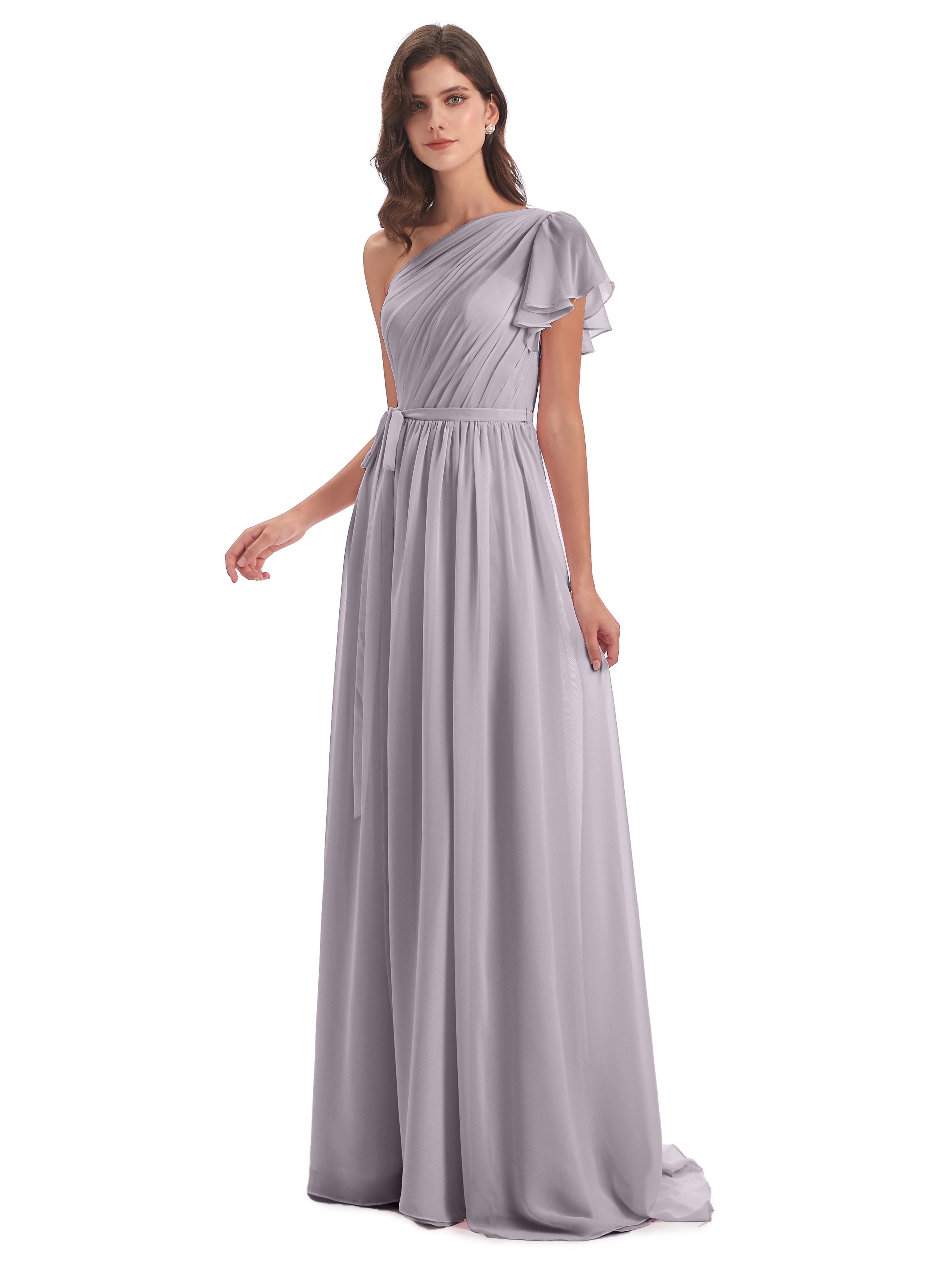 Robes De Demoiselle D'Honneur Couleur Crépuscule Balayage/Pinceau Traîne Seule-Épaule Robes Demoiselle D'Honneur