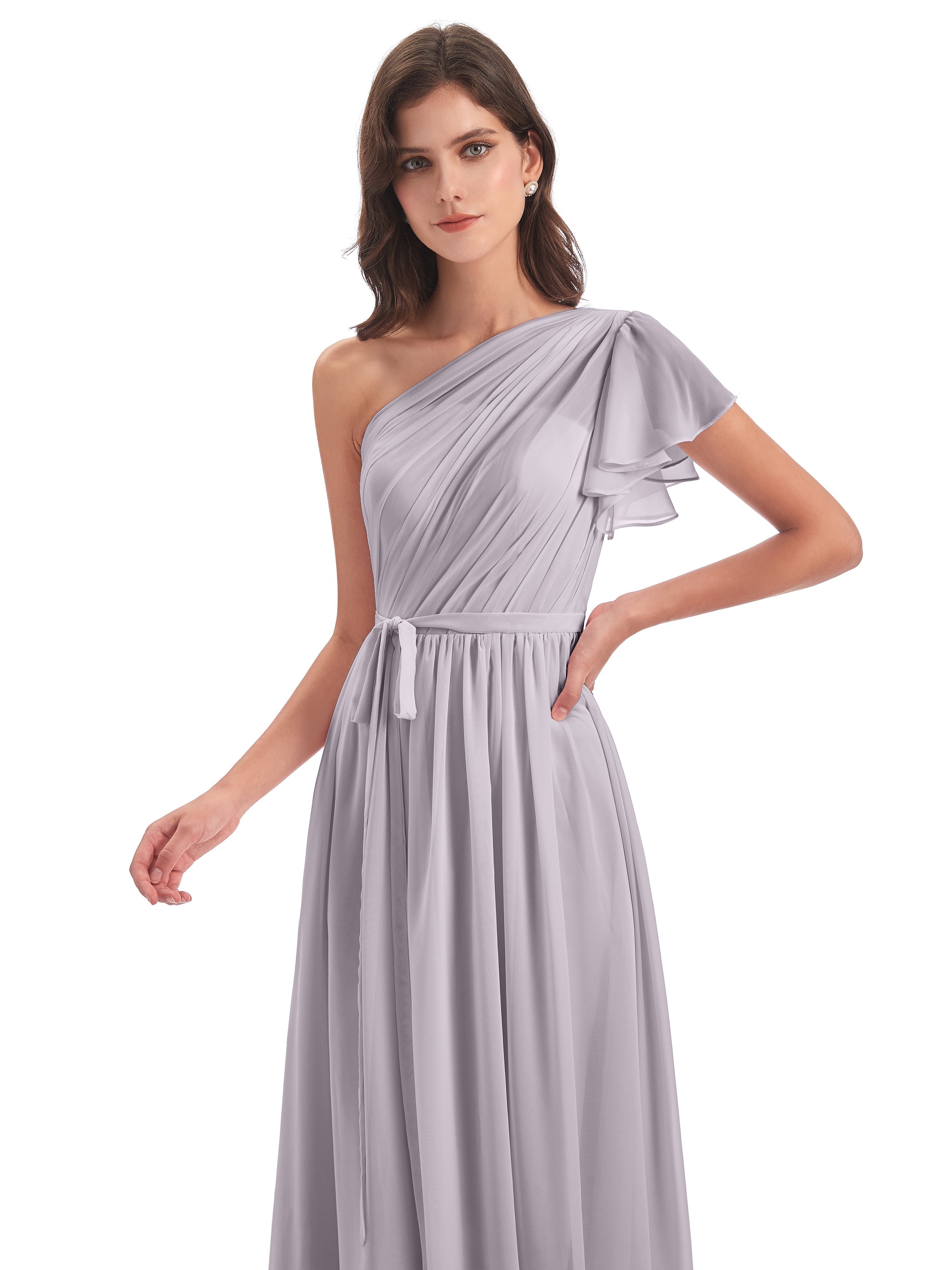 Robes De Demoiselle D'Honneur Couleur Crépuscule Balayage/Pinceau Traîne Seule-Épaule Robes Demoiselle D'Honneur