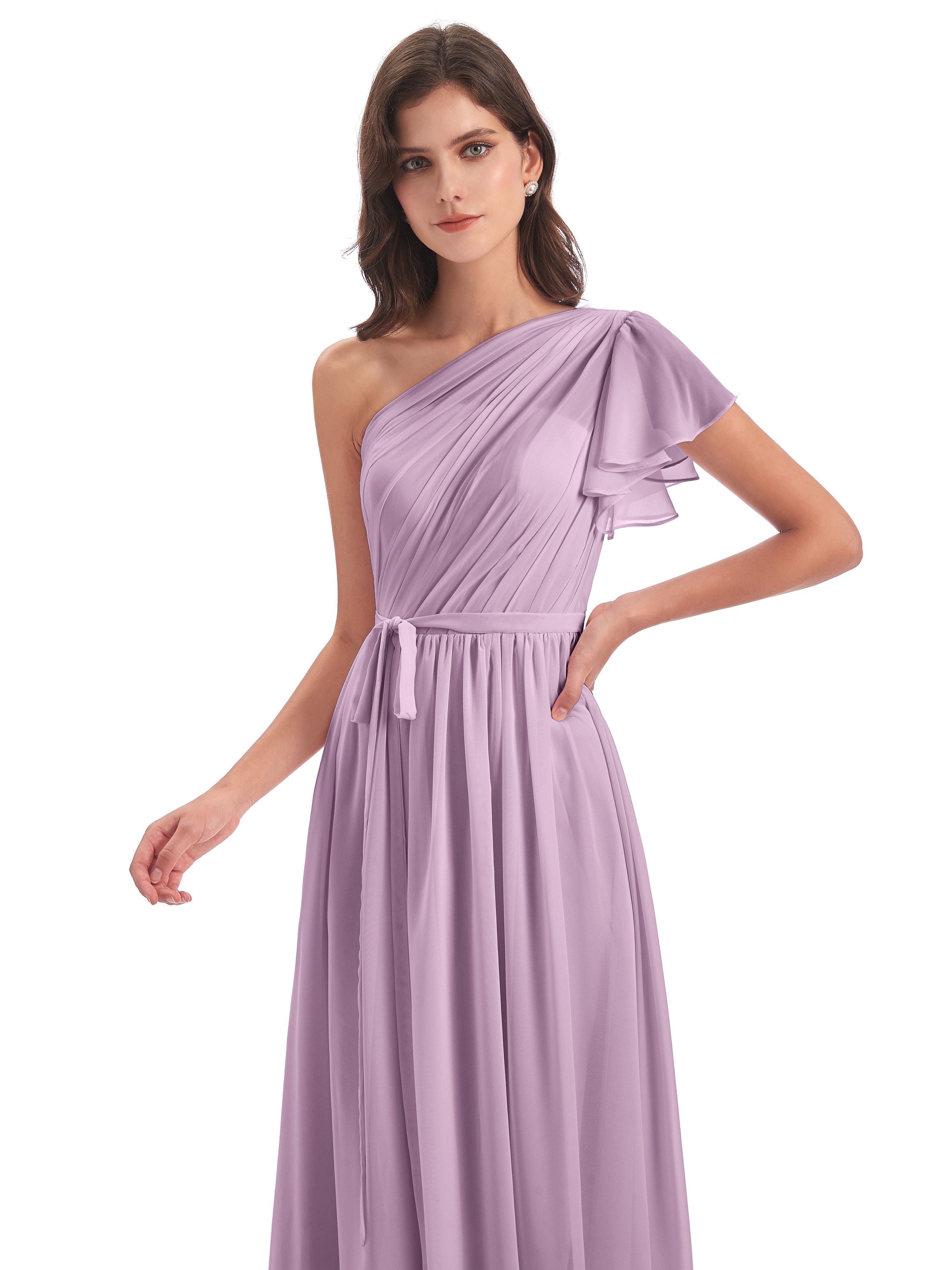 Robes De Demoiselle D'Honneur Glycine Balayage/Pinceau Traîne Seule-Épaule Robes Demoiselle D'Honneur