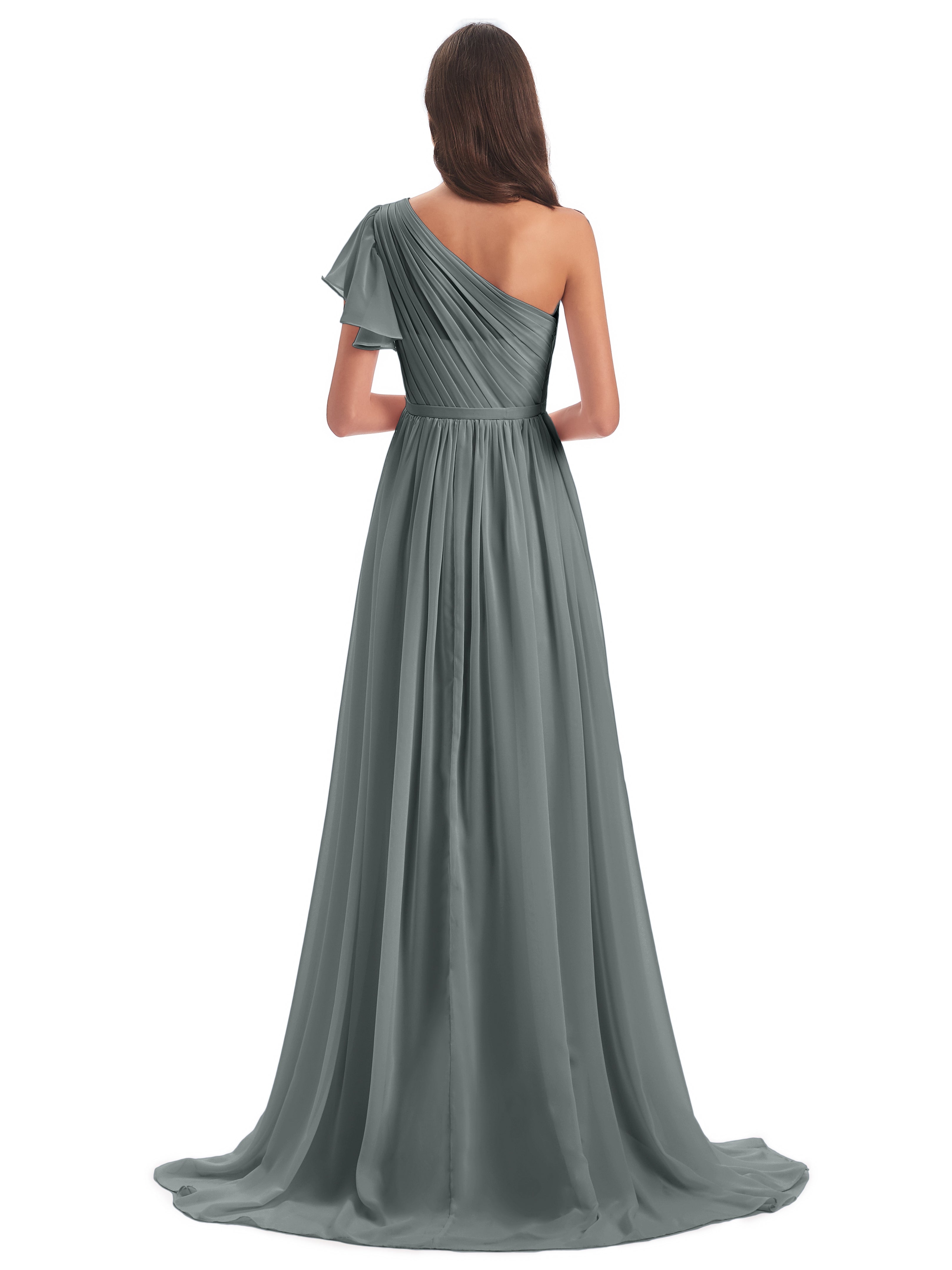 Demoiselle D Honneur Gris Balayage/Pinceau Traîne Seule-Épaule Robes Demoiselle D'Honneur