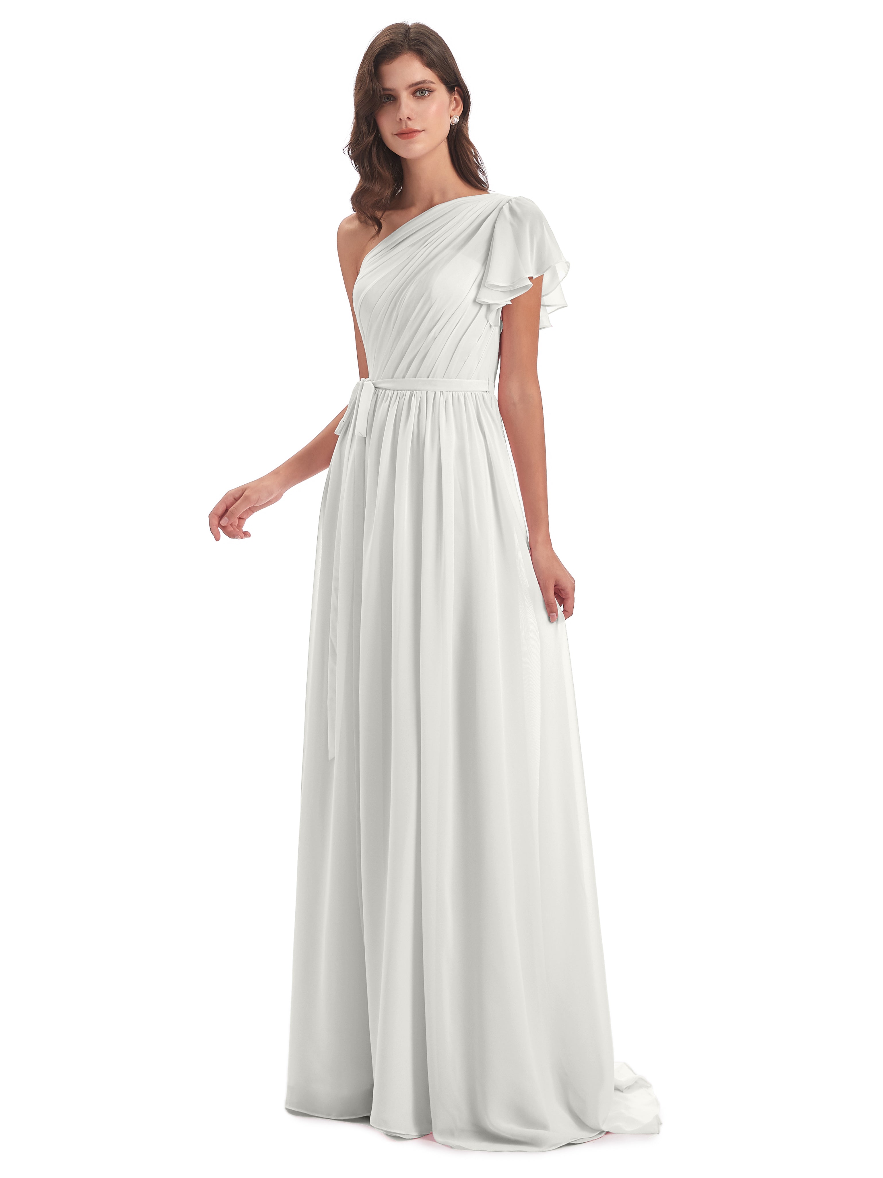 Robe De Demoiselle D Honneur Ivoire Balayage/Pinceau Traîne Seule-Épaule Robes Demoiselle D'Honneur