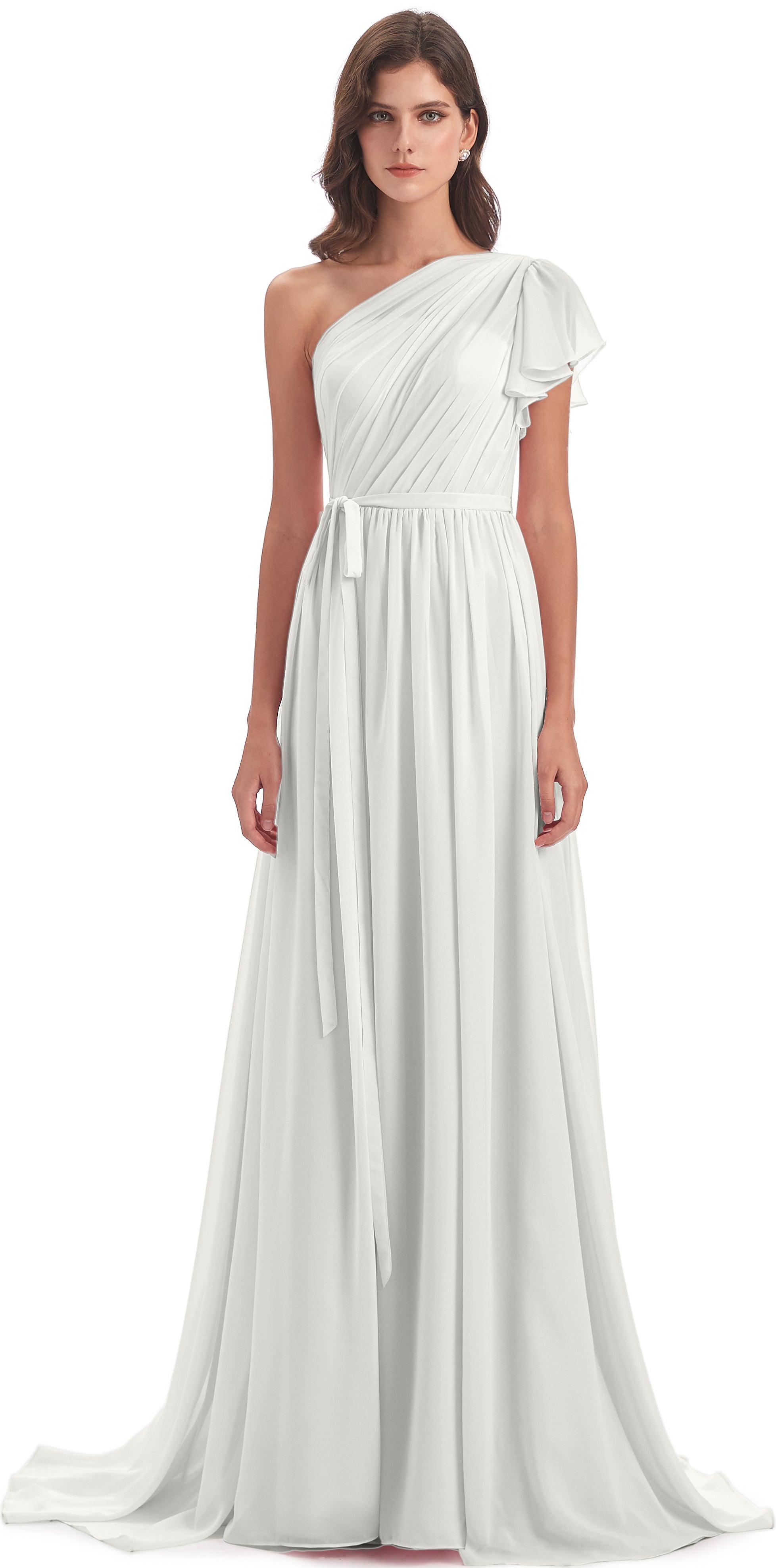 Robe De Demoiselle D Honneur Ivoire Balayage/Pinceau Traîne Seule-Épaule Robes Demoiselle D'Honneur