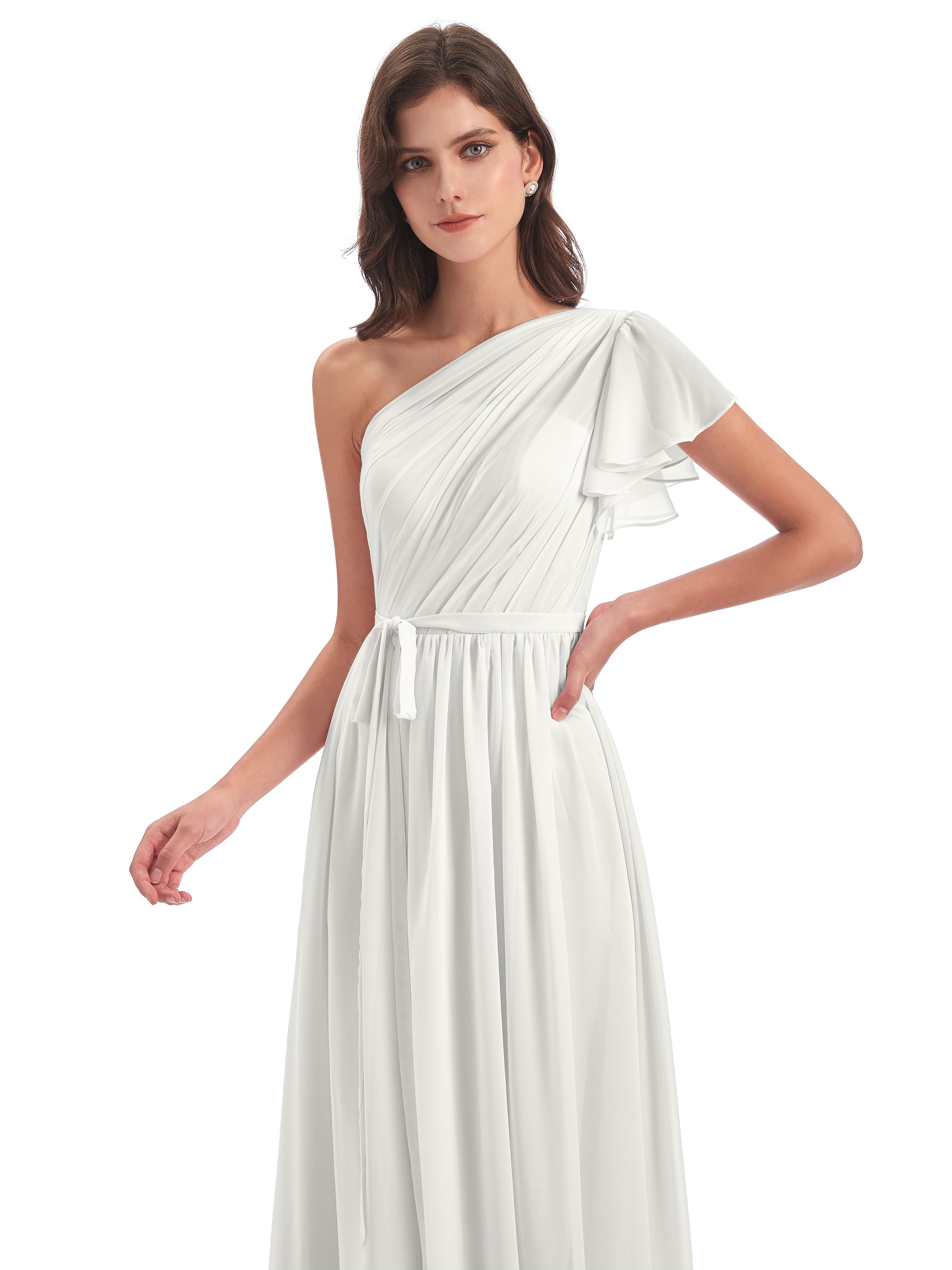 Robe De Demoiselle D Honneur Ivoire Balayage/Pinceau Traîne Seule-Épaule Robes Demoiselle D'Honneur