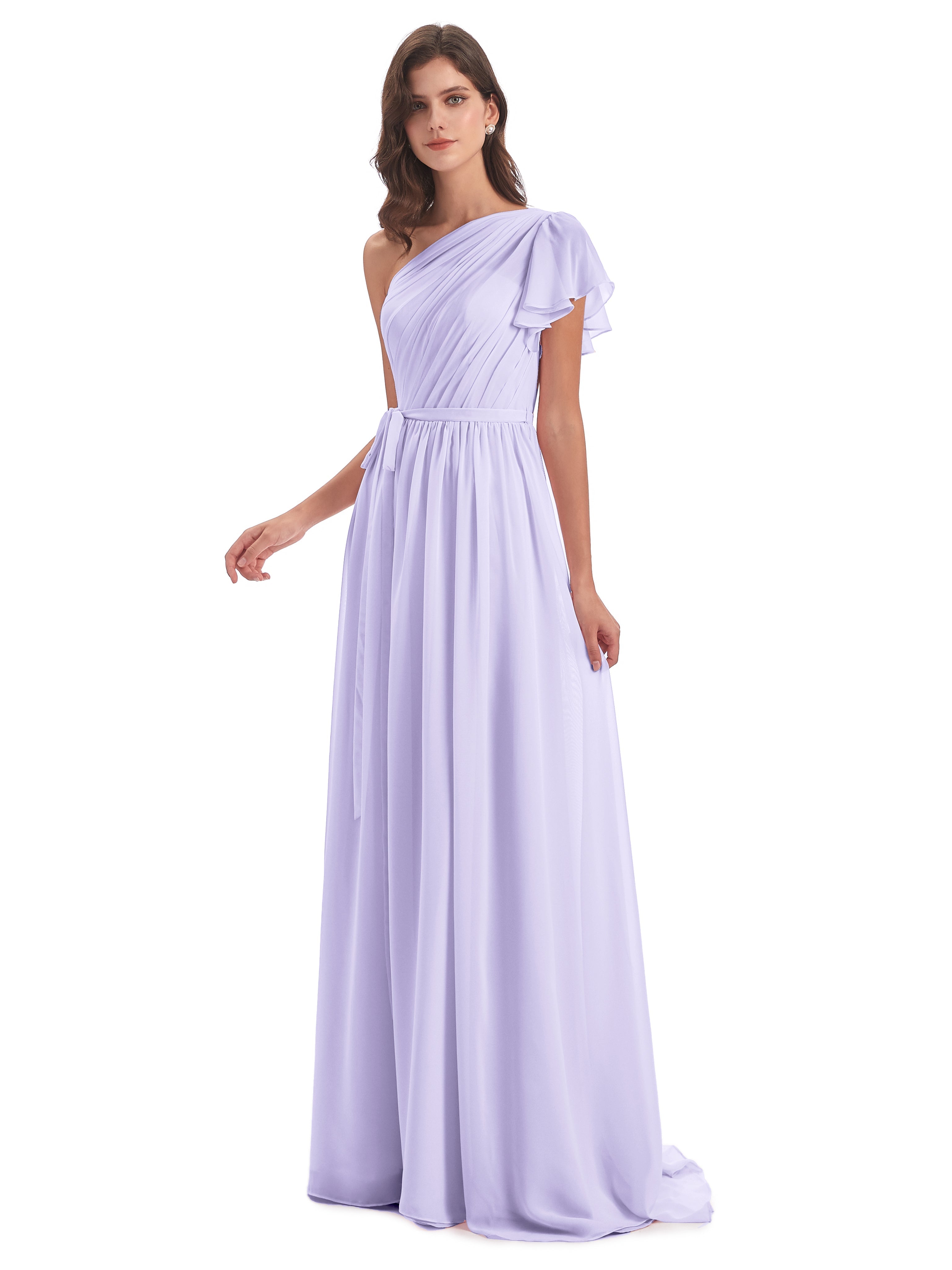 Demoiselle Robe Lilas Balayage/Pinceau Traîne Seule-Épaule Robes Demoiselle D'Honneur