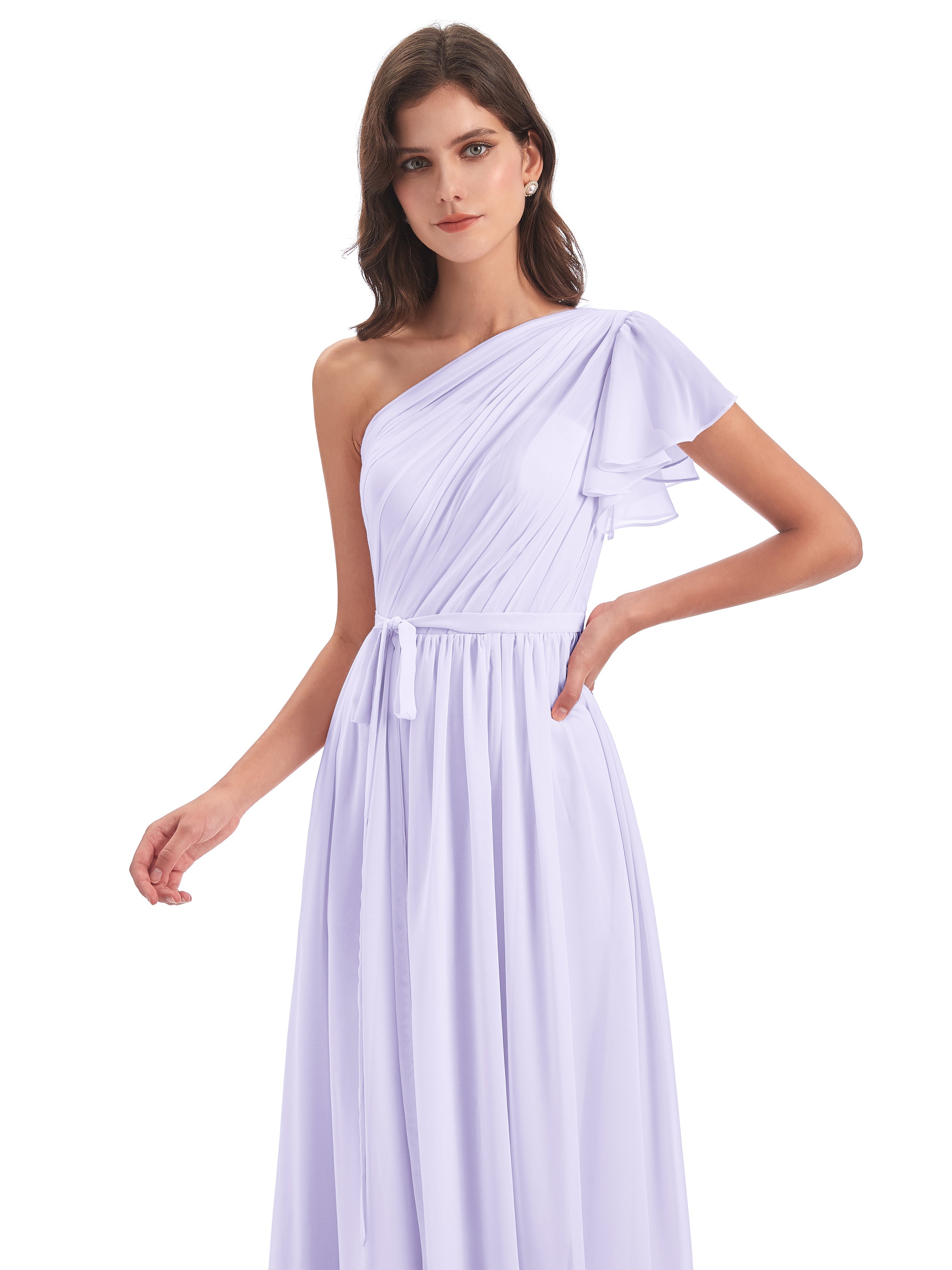 Demoiselle Robe Lilas Balayage/Pinceau Traîne Seule-Épaule Robes Demoiselle D'Honneur