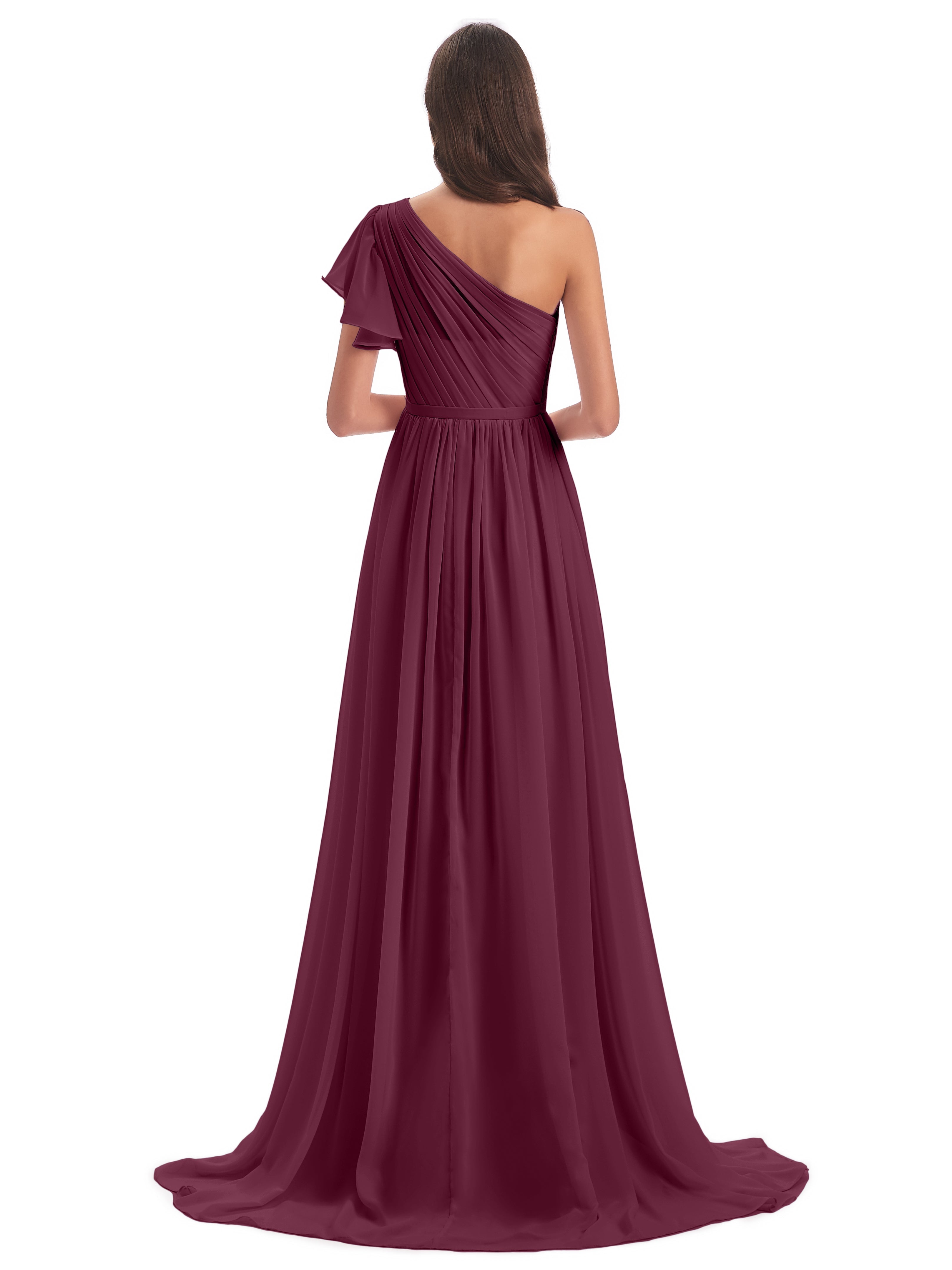 Robes De Demoiselle D'Honneur Mûre Balayage/Pinceau Traîne Seule-Épaule Robes Demoiselle D'Honneur