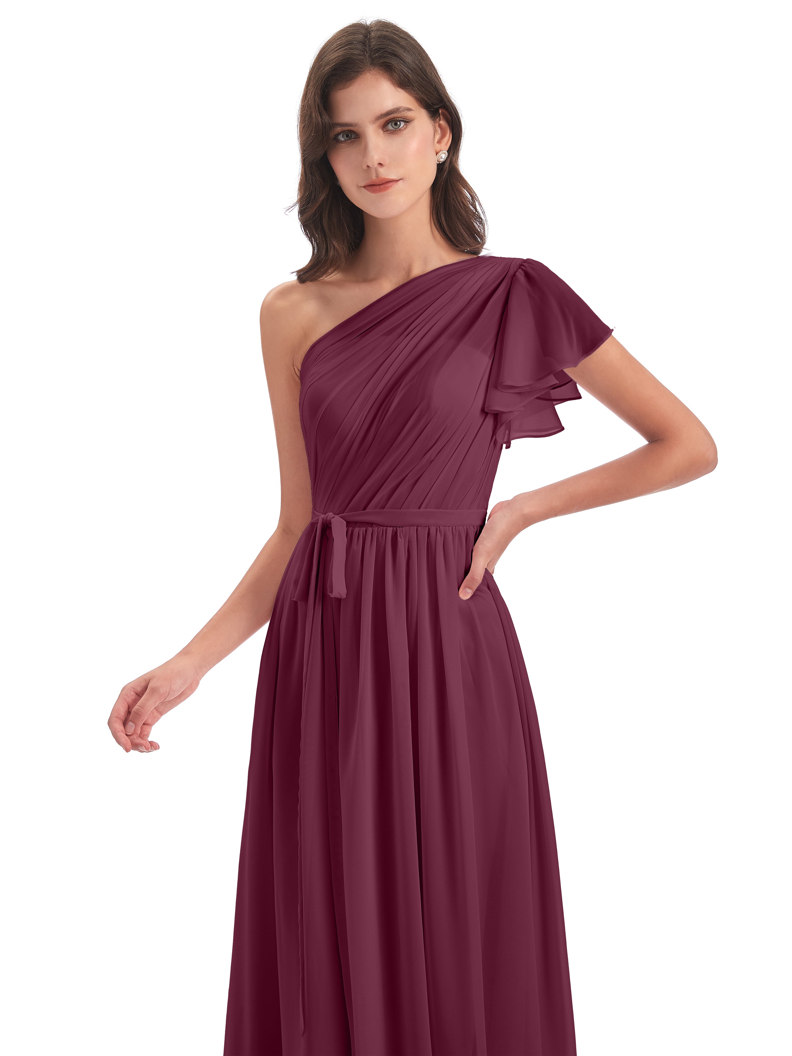 Robes De Demoiselle D'Honneur Mûre Balayage/Pinceau Traîne Seule-Épaule Robes Demoiselle D'Honneur