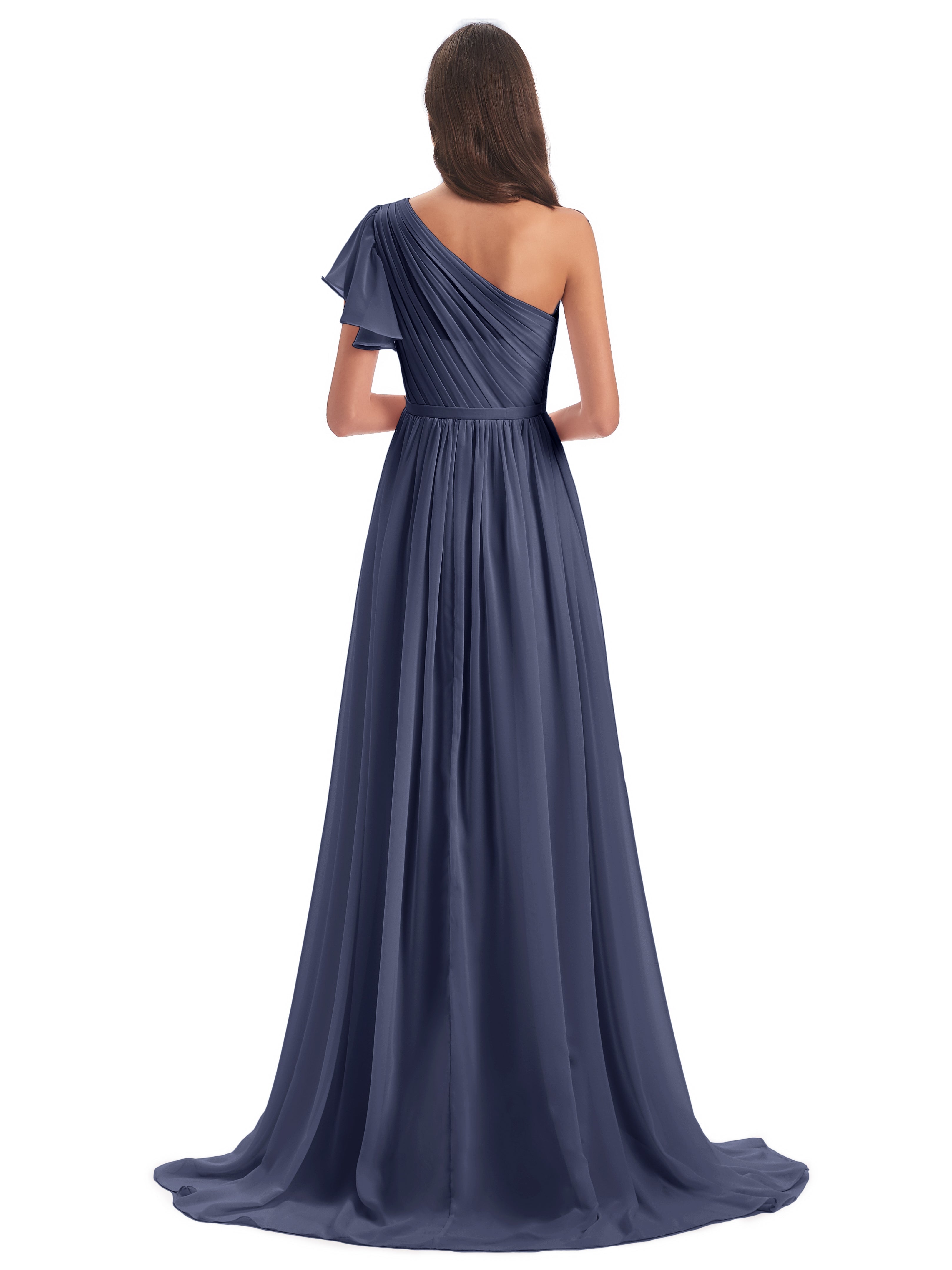 Robes De Demoiselle D'Honneur Bleu Orageux Balayage/Pinceau Traîne Seule-Épaule Robes Demoiselle D'Honneur