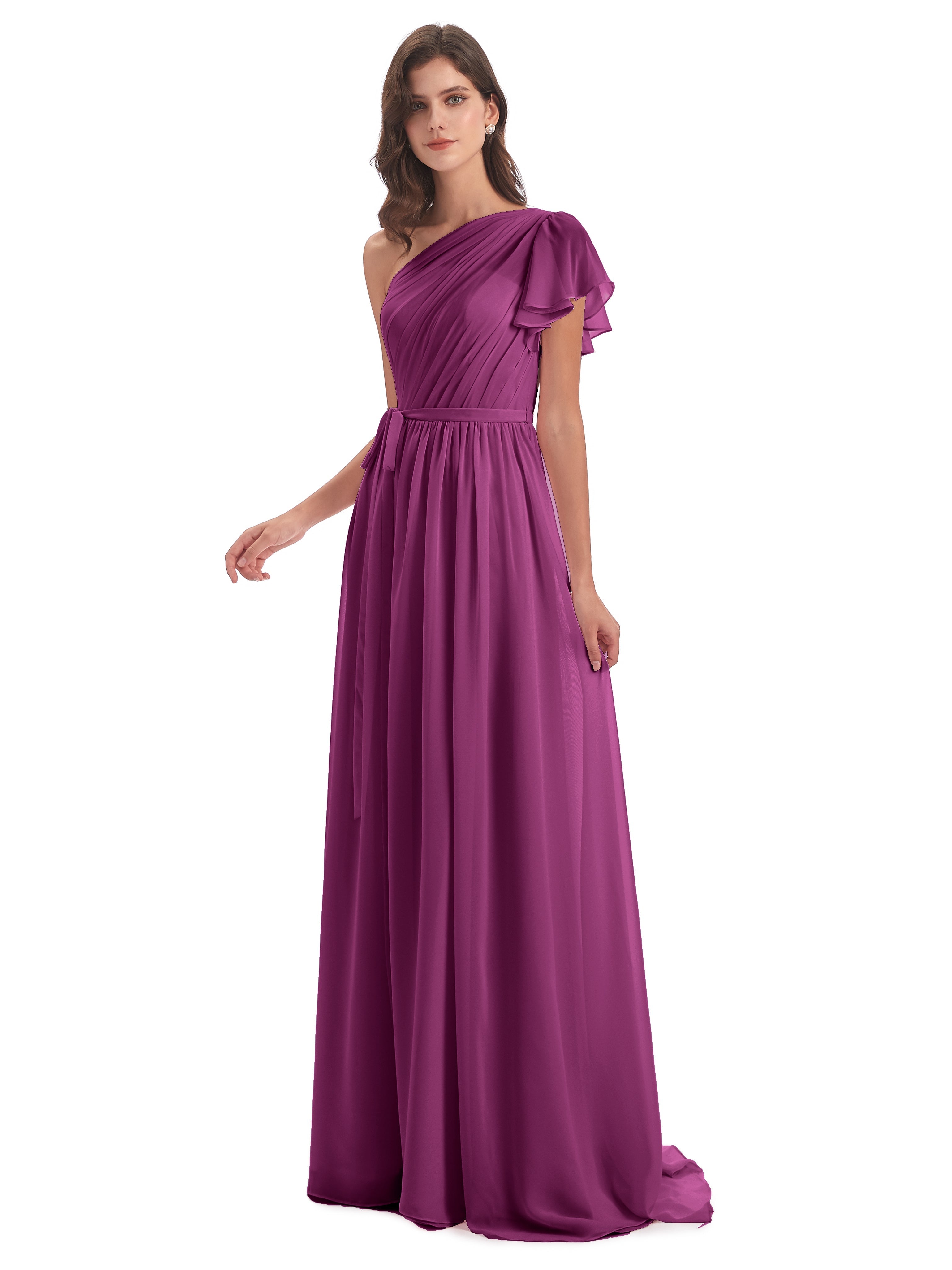 Robes De Demoiselle D'Honneur Orchidée Balayage/Pinceau Traîne Seule-Épaule Robes Demoiselle D'Honneur