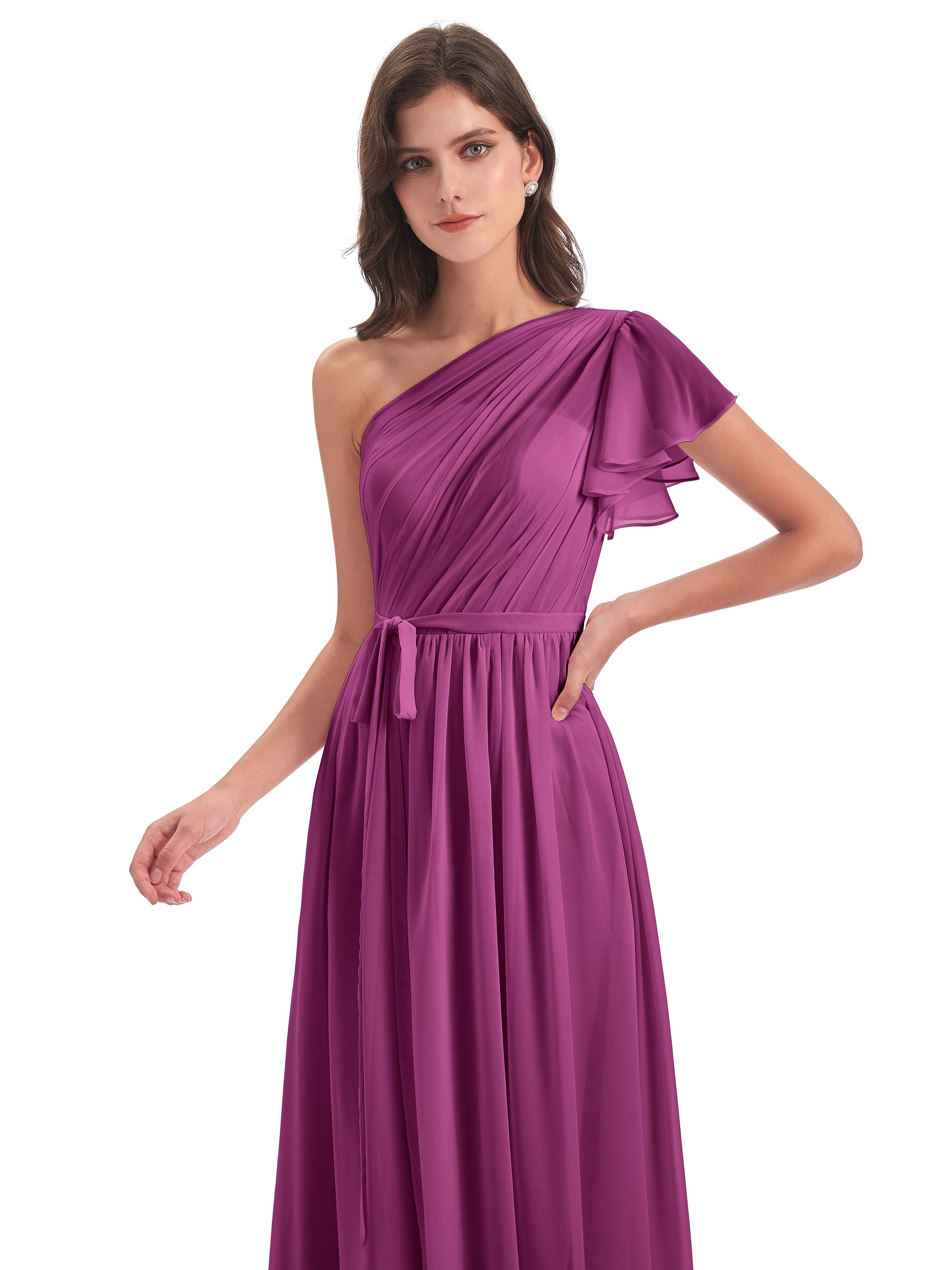 Robes De Demoiselle D'Honneur Orchidée Balayage/Pinceau Traîne Seule-Épaule Robes Demoiselle D'Honneur