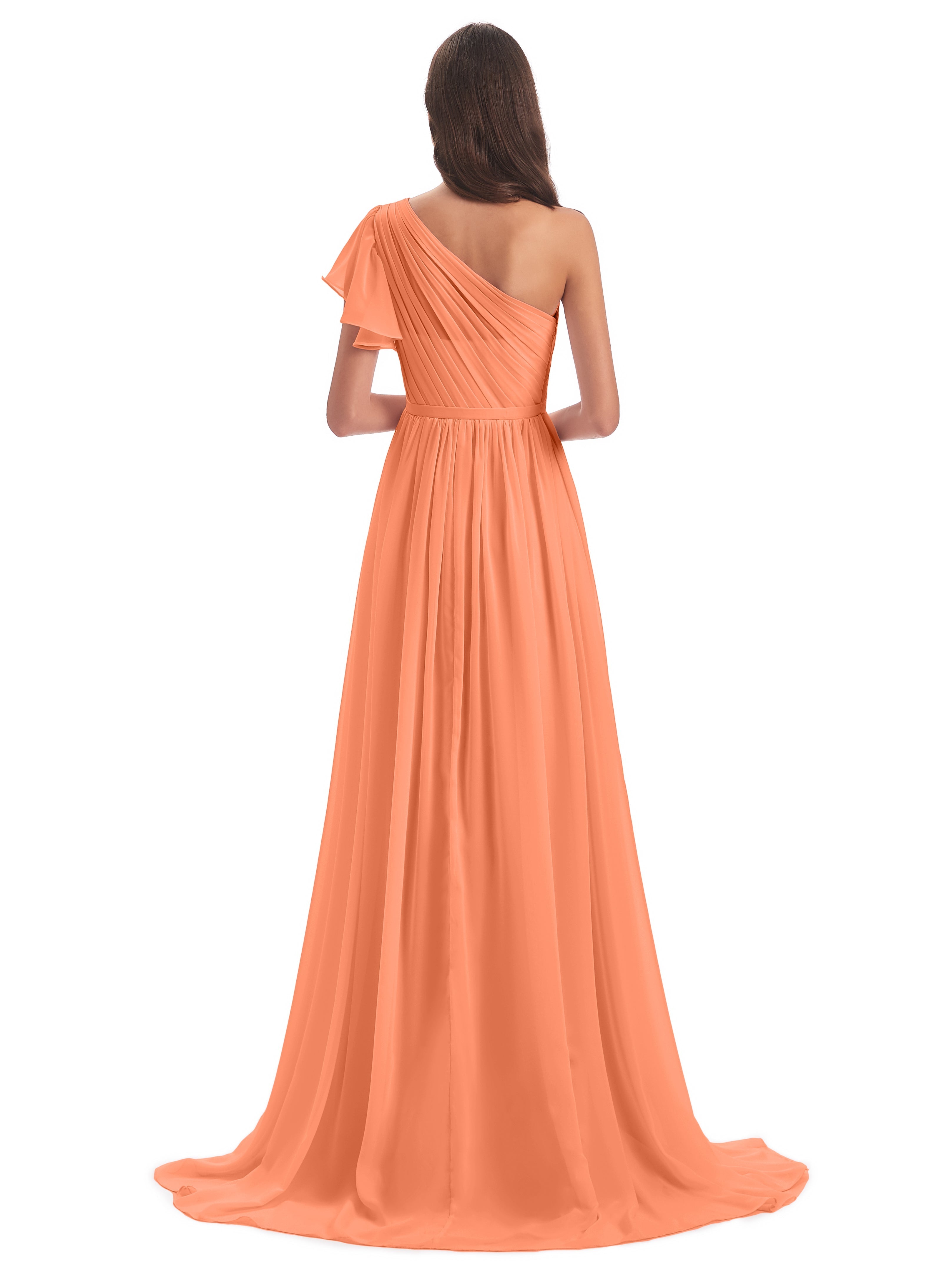 Robes De Demoiselle D'Honneur Papaye Balayage/Pinceau Traîne Seule-Épaule Robes Demoiselle D'Honneur