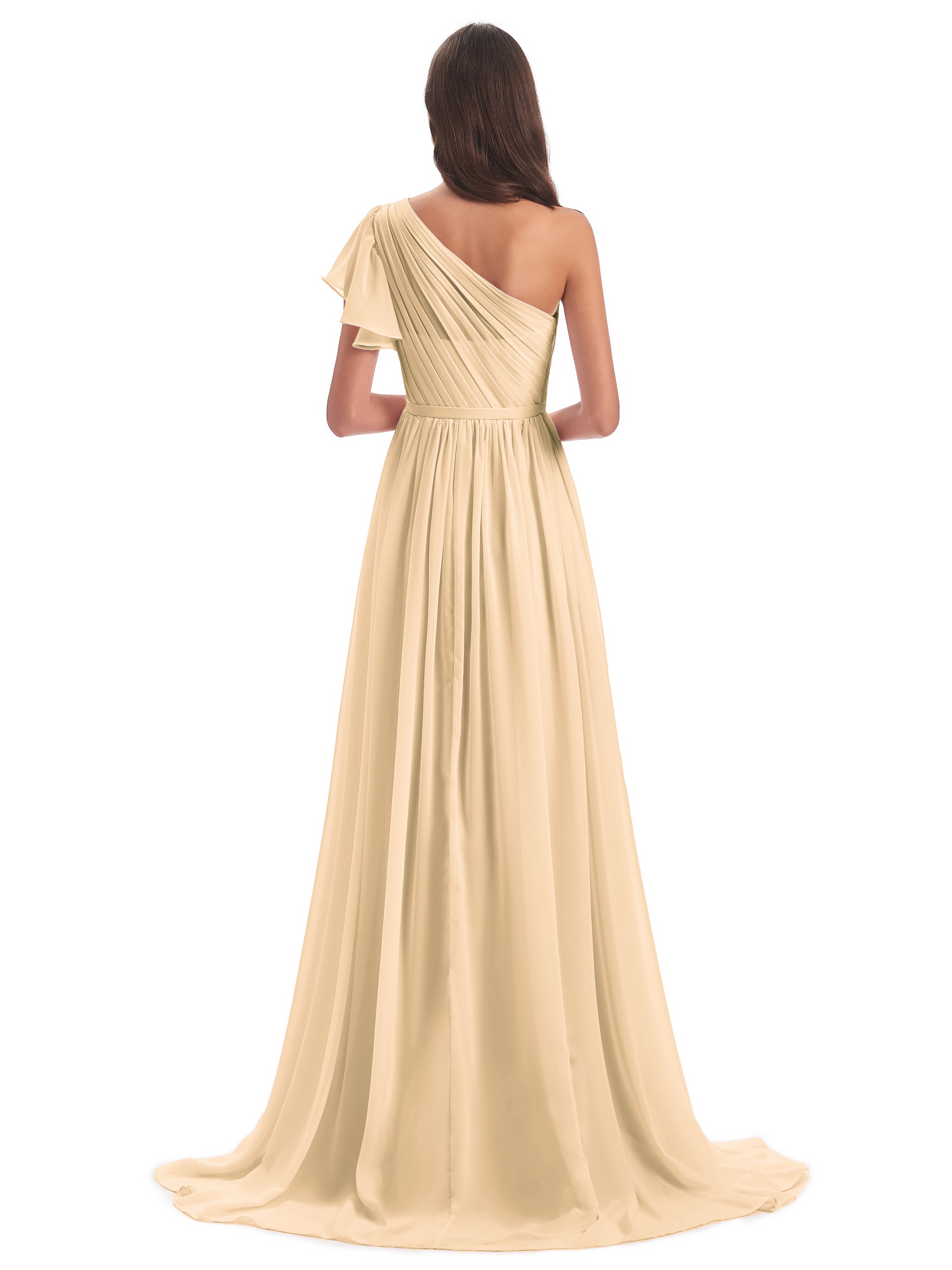 Robe De Demoiselle D Honneur Peche Balayage/Pinceau Traîne Seule-Épaule Robes Demoiselle D'Honneur