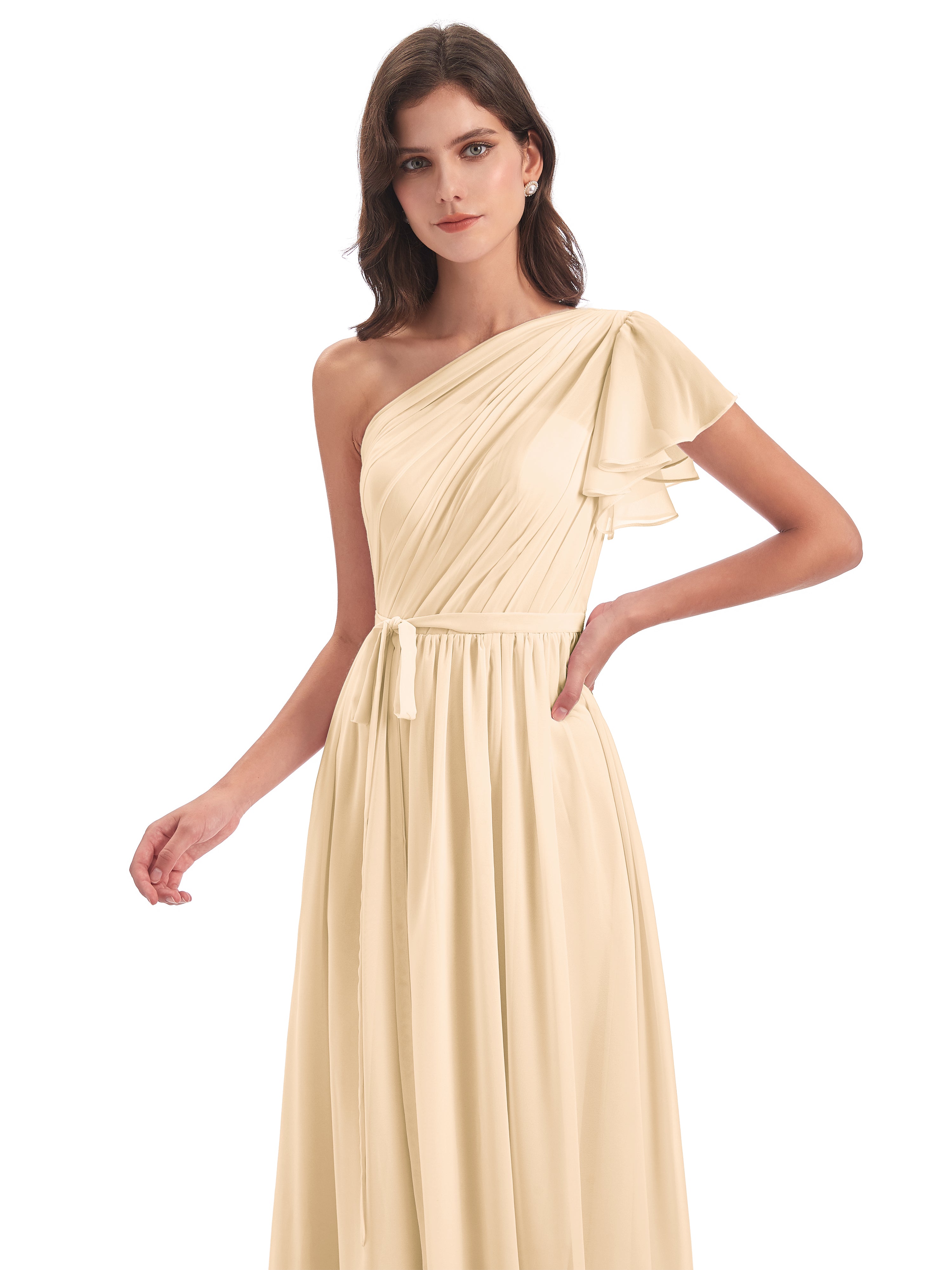 Robe De Demoiselle D Honneur Peche Balayage/Pinceau Traîne Seule-Épaule Robes Demoiselle D'Honneur