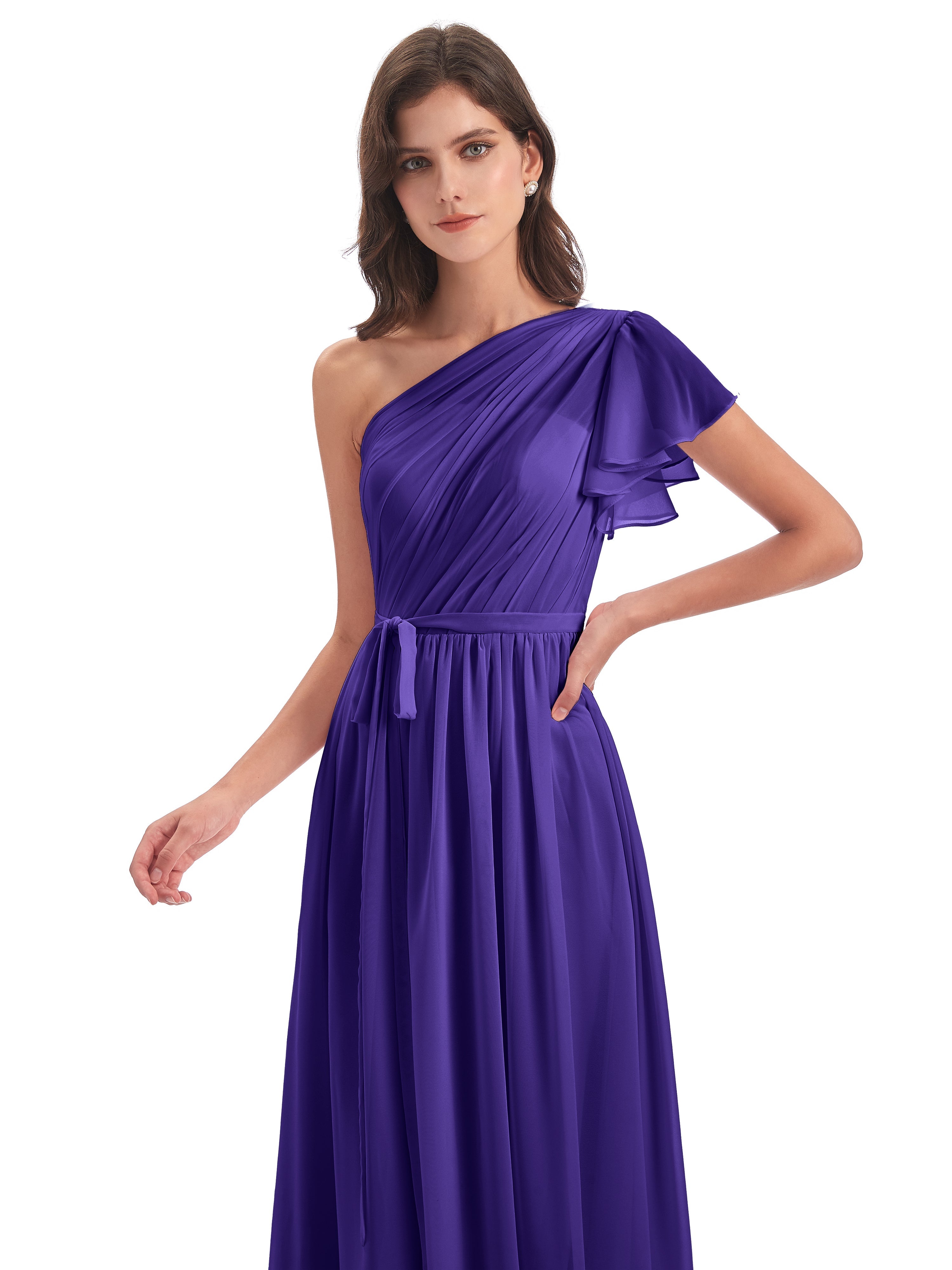 Robes De Demoiselle D'Honneur En Régence Balayage/Pinceau Traîne Seule-Épaule Robes Demoiselle D'Honneur