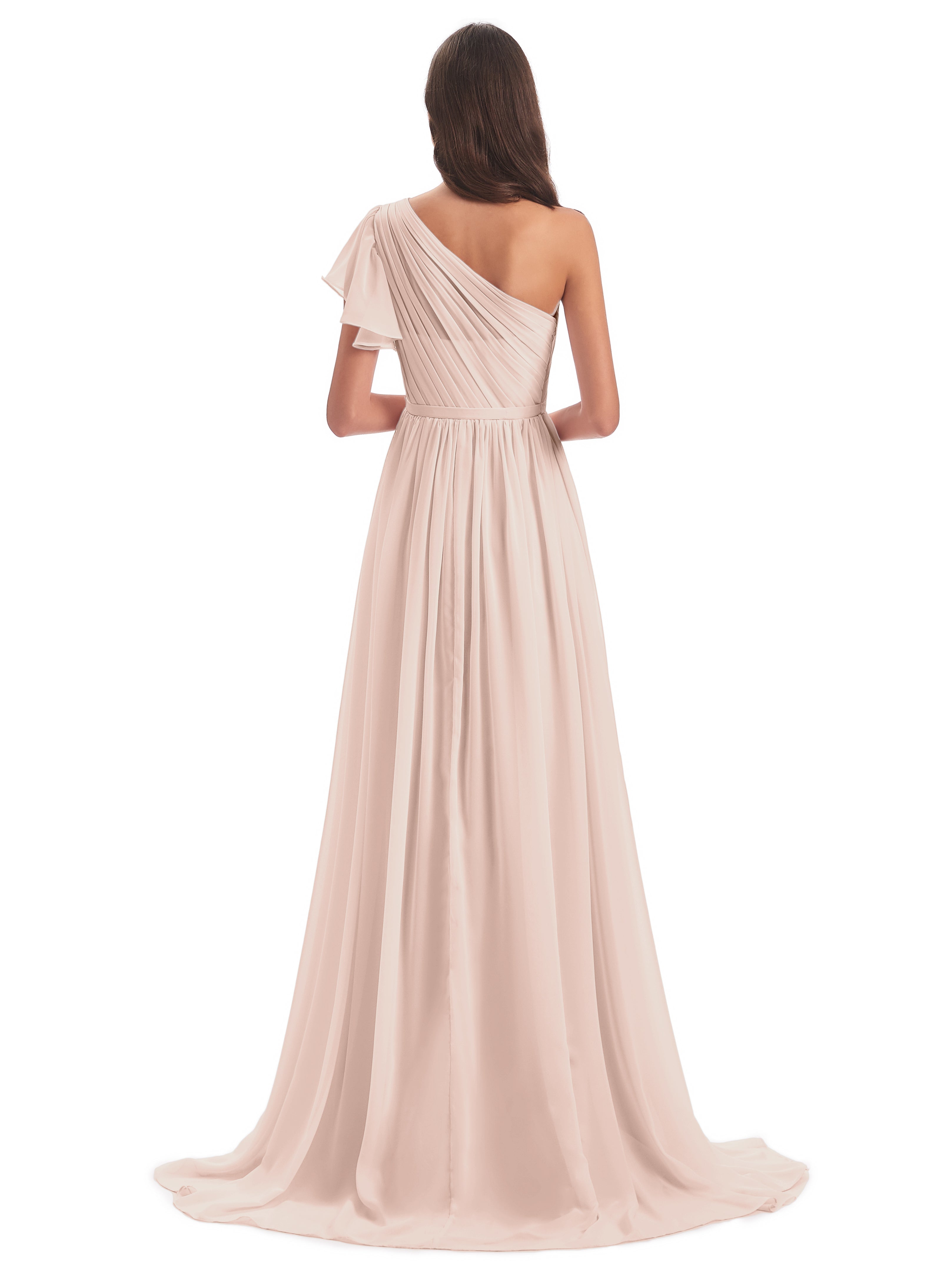 Robe Demoiselle D Honneur Rose Perle Balayage/Pinceau Traîne Seule-Épaule Robes Demoiselle D'Honneur