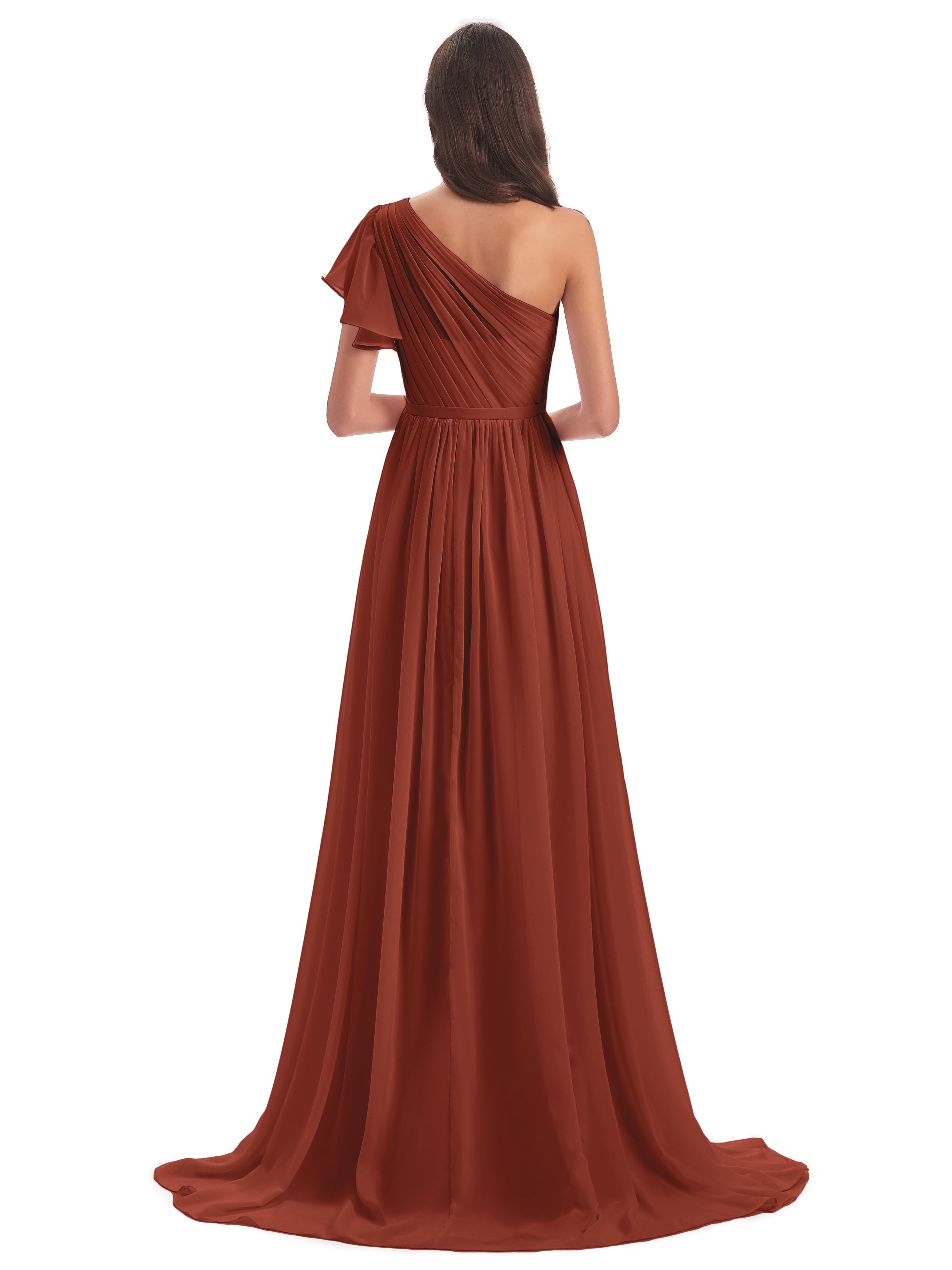 Robes De Demoiselle D'Honneur De Rouille Balayage/Pinceau Traîne Seule-Épaule Robes Demoiselle D'Honneur
