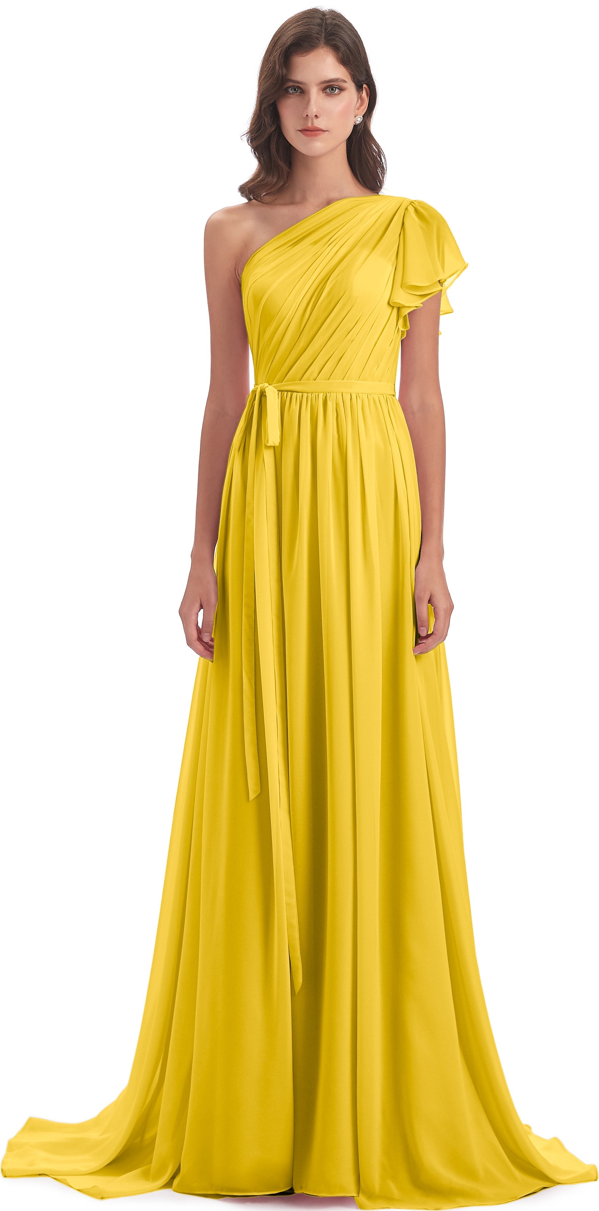 Robe De Demoiselle D'Honneur Souci Balayage/Pinceau Traîne Seule-Épaule Robes Demoiselle D'Honneur