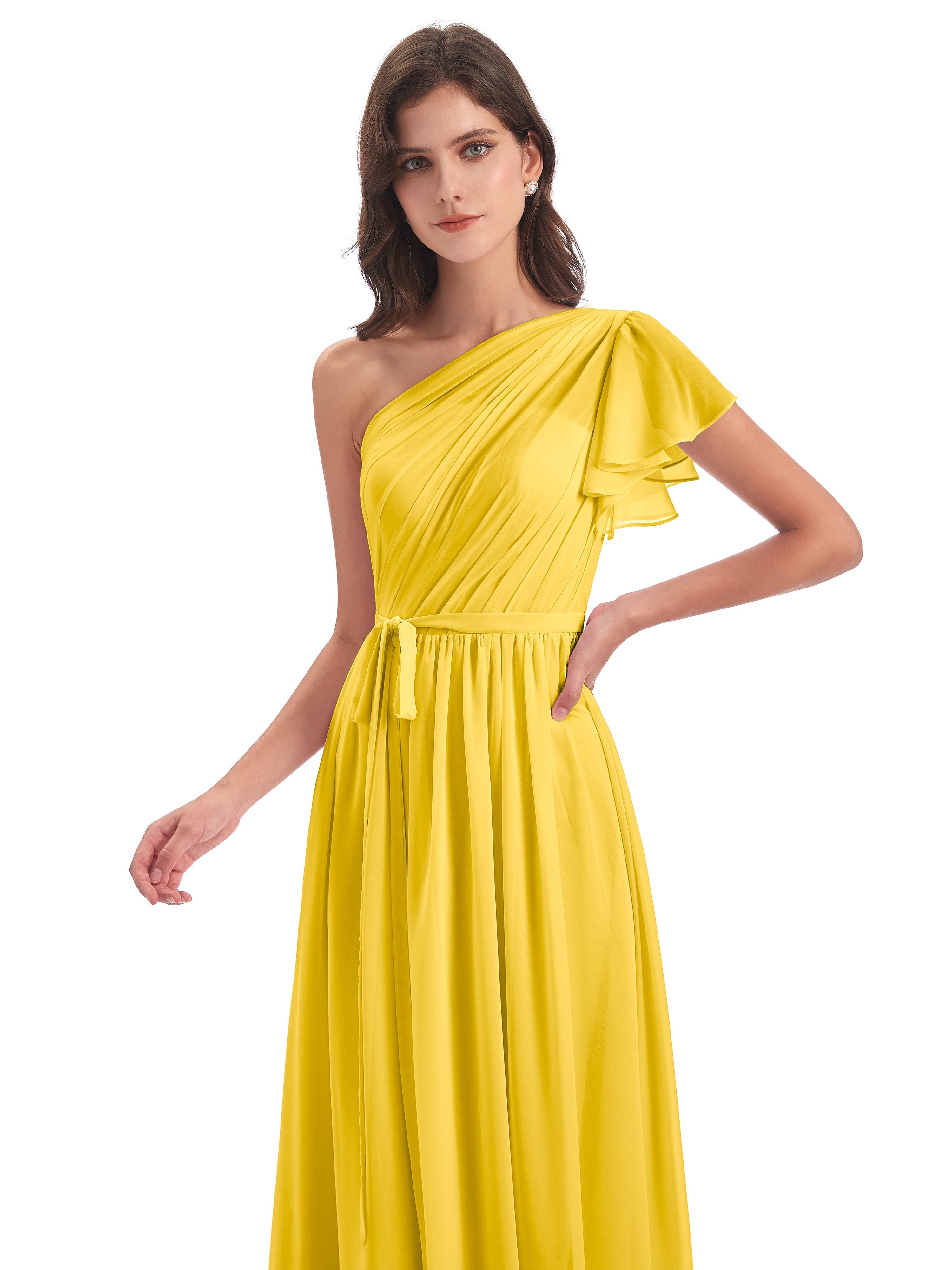 Robe De Demoiselle D'Honneur Souci Balayage/Pinceau Traîne Seule-Épaule Robes Demoiselle D'Honneur
