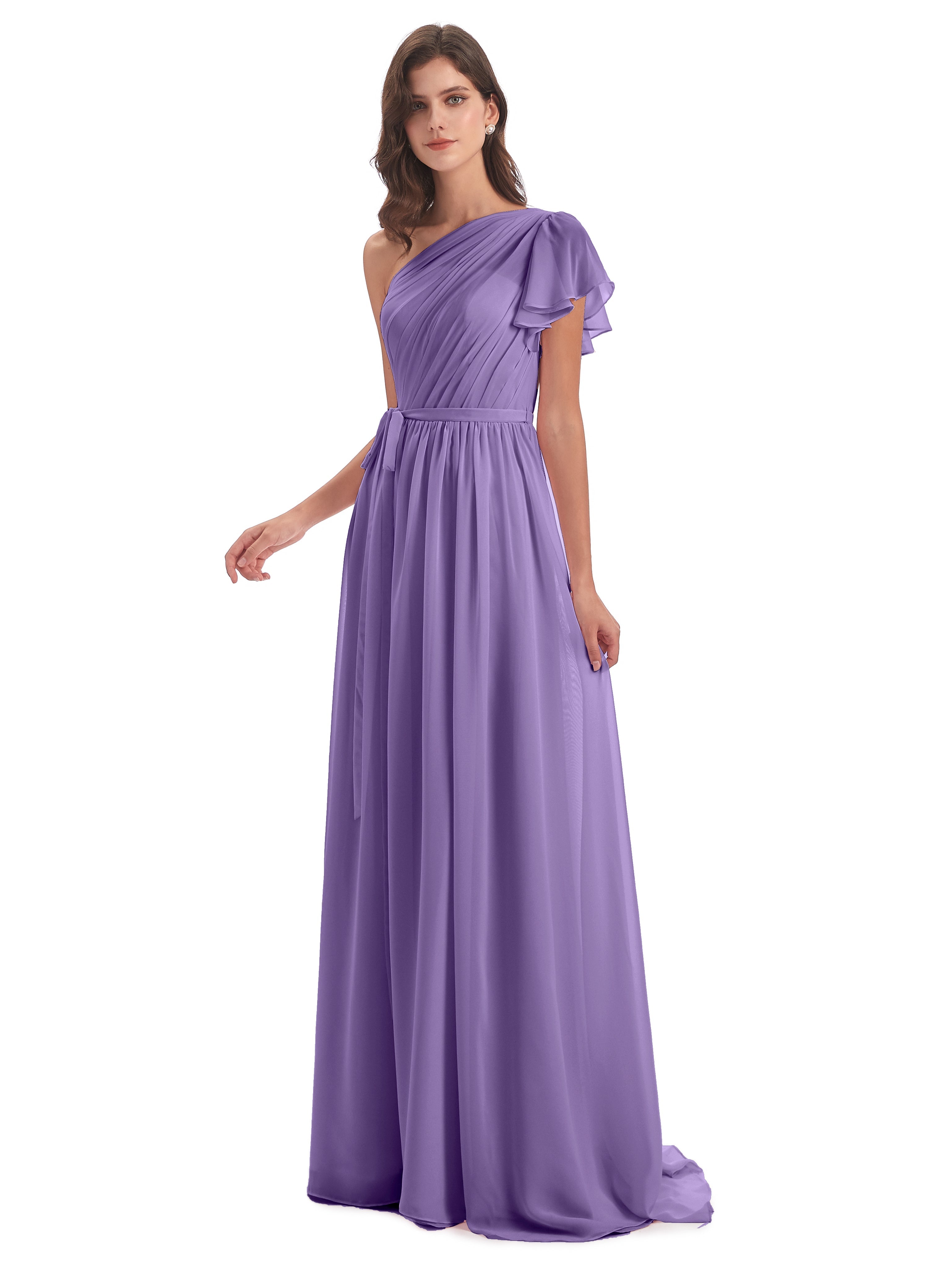 Robes De Demoiselle D'Honneur Tahiti Balayage/Pinceau Traîne Seule-Épaule Robes Demoiselle D'Honneur