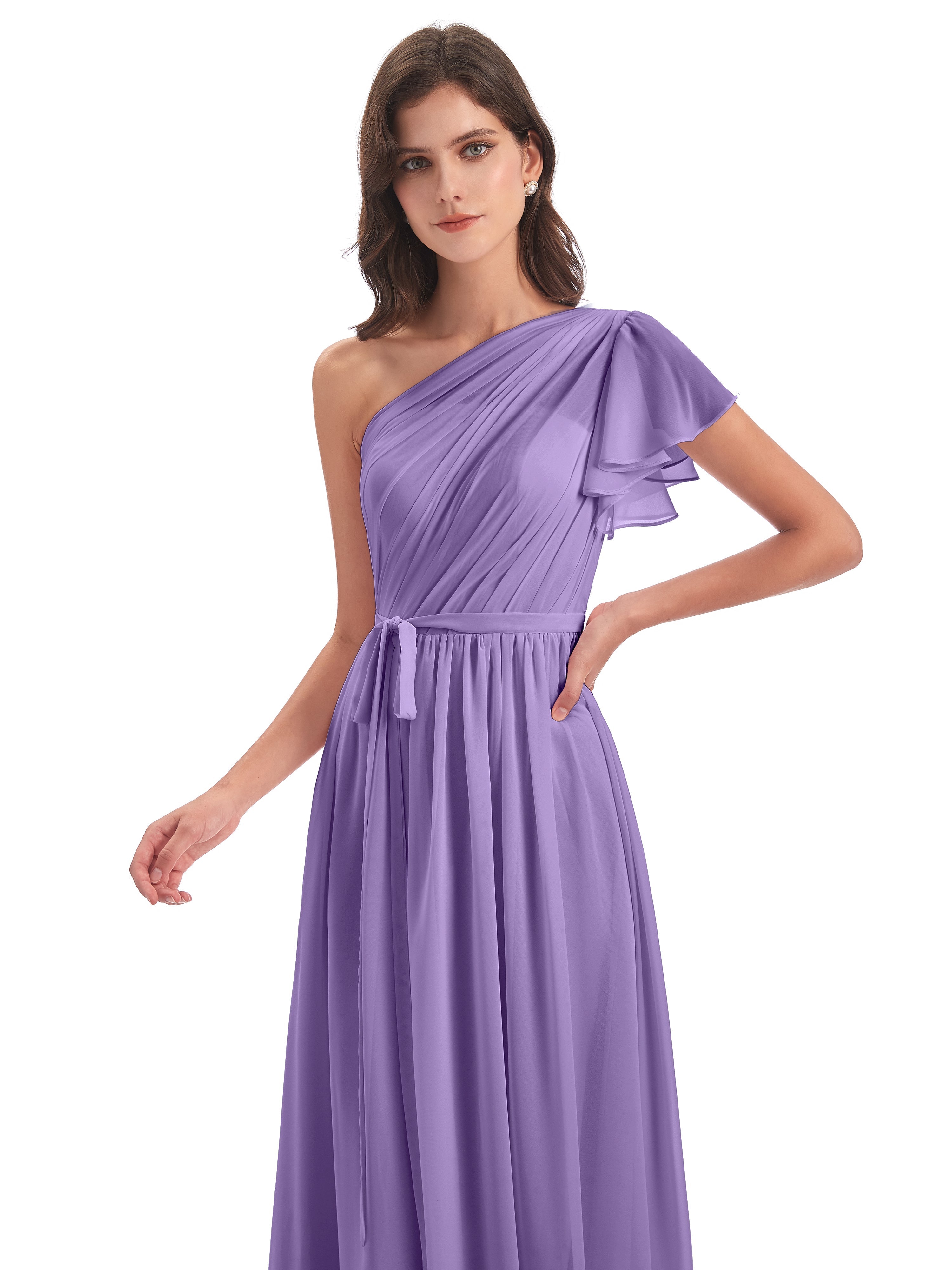 Robes De Demoiselle D'Honneur Tahiti Balayage/Pinceau Traîne Seule-Épaule Robes Demoiselle D'Honneur
