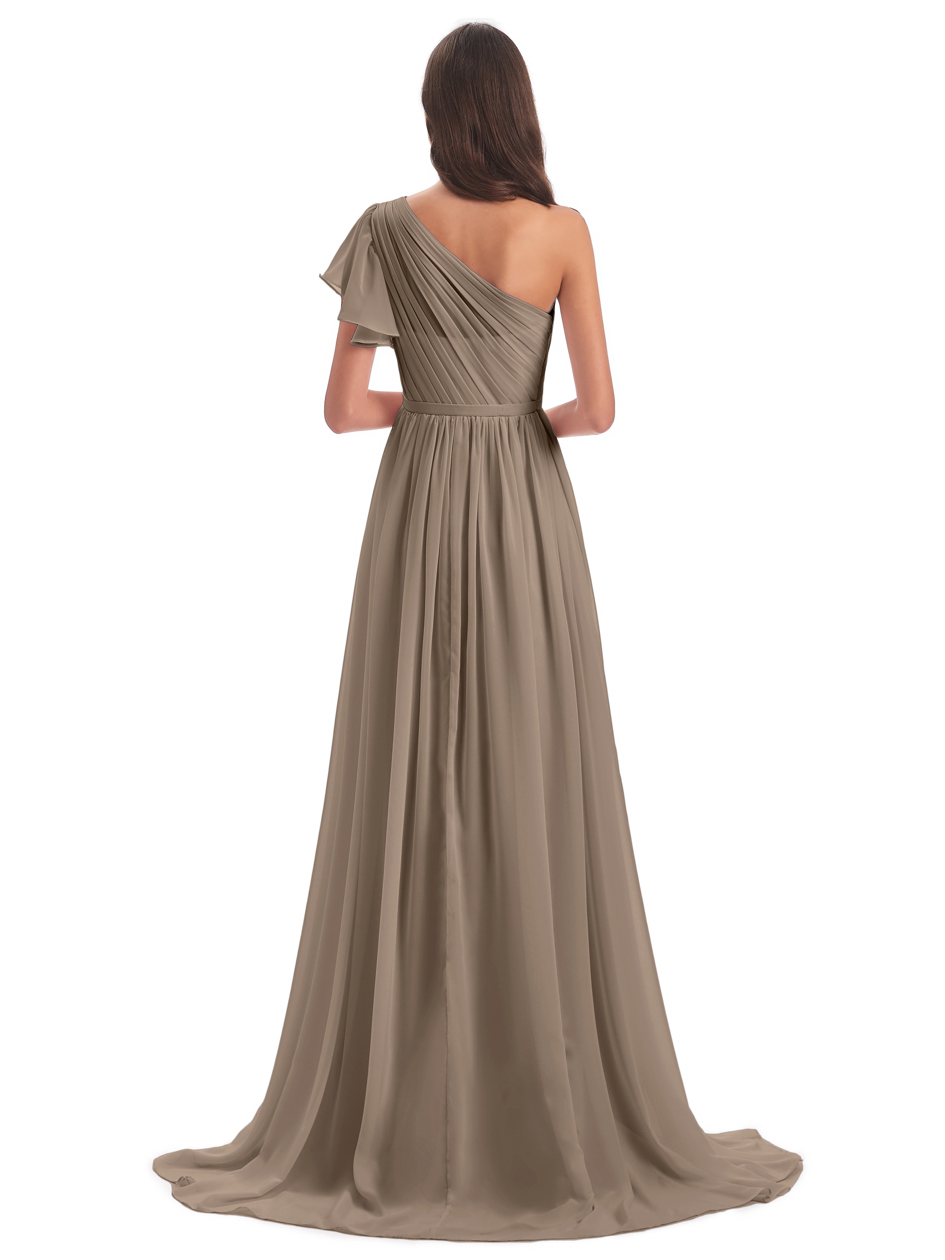 Robe De Couleur Taupe Balayage/Pinceau Traîne Seule-Épaule Robes Demoiselle D'Honneur