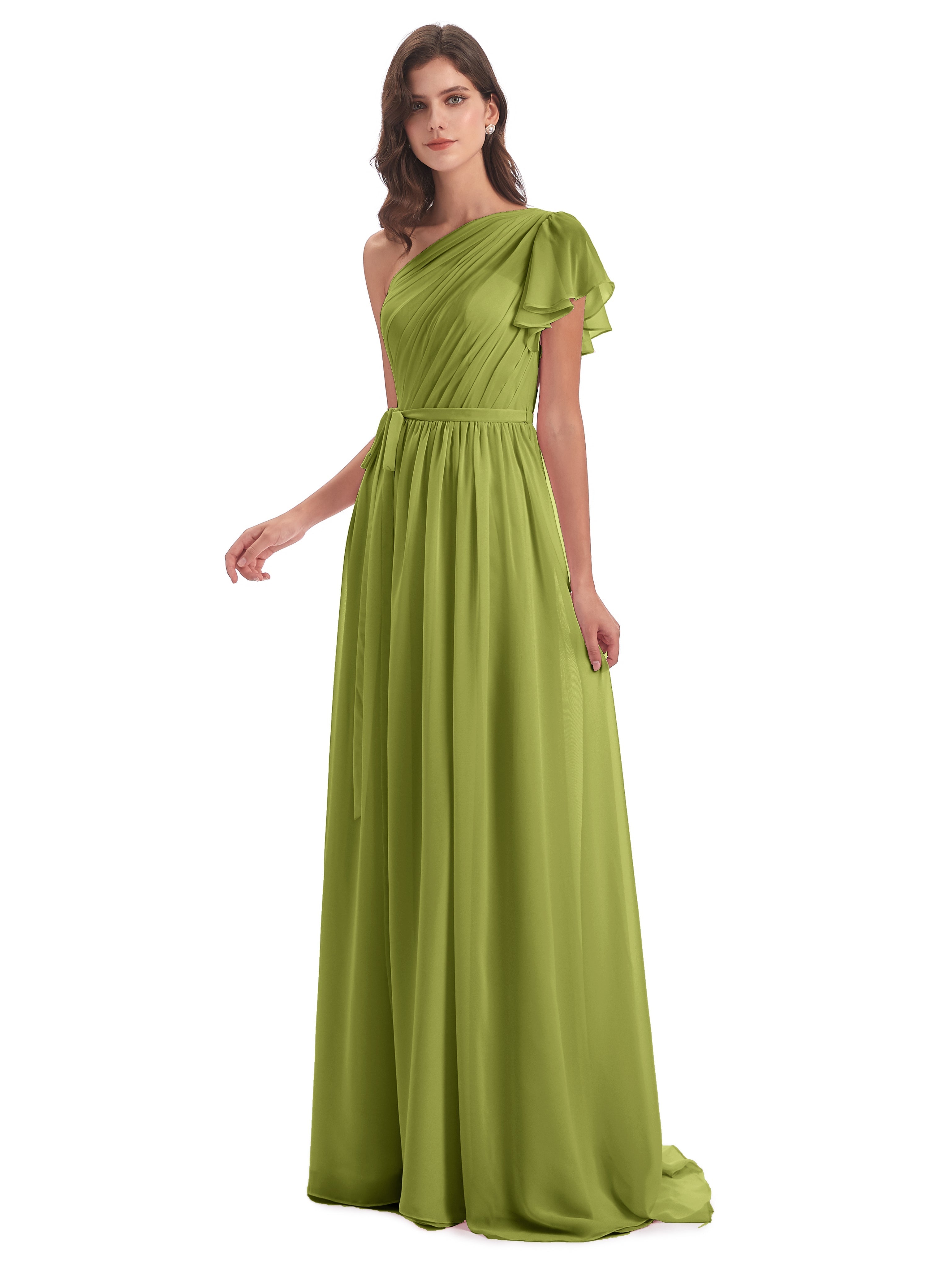 Robes De Demoiselle D'Honneur Trèfle Balayage/Pinceau Traîne Seule-Épaule Robes Demoiselle D'Honneur
