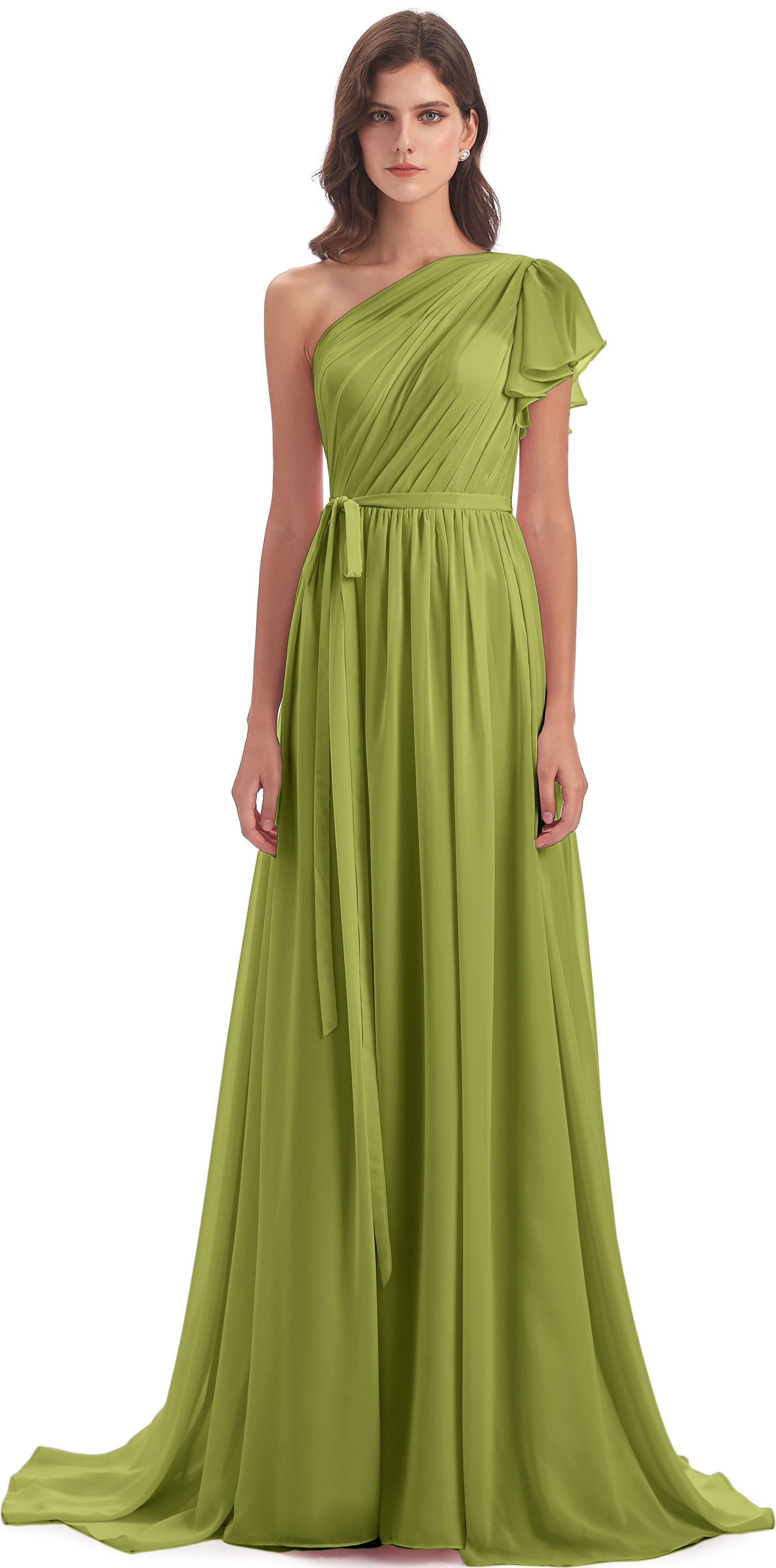 Robes De Demoiselle D'Honneur Trèfle Balayage/Pinceau Traîne Seule-Épaule Robes Demoiselle D'Honneur
