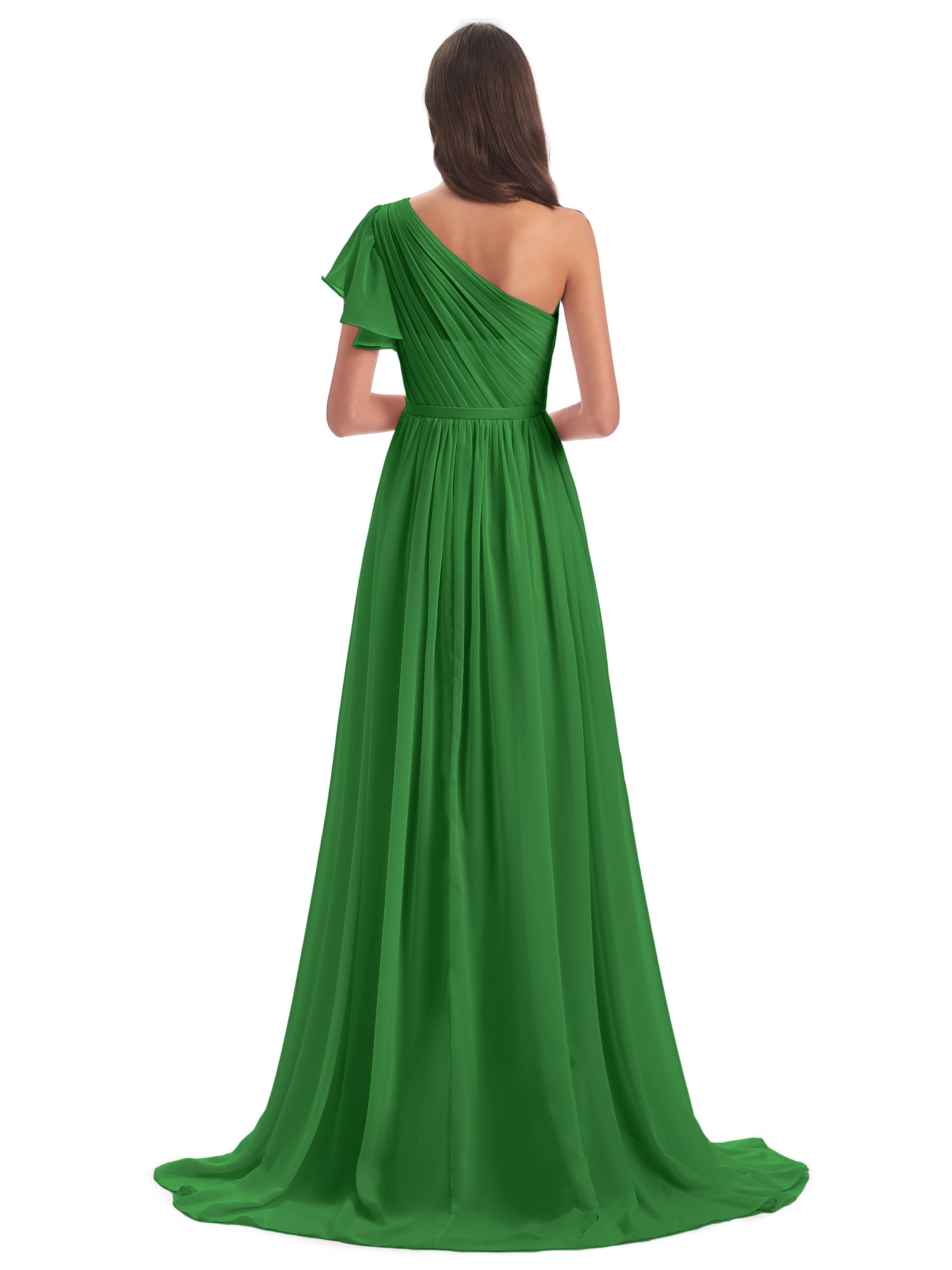 Demoiselle D Honneur Vert Balayage/Pinceau Traîne Seule-Épaule Robes Demoiselle D'Honneur