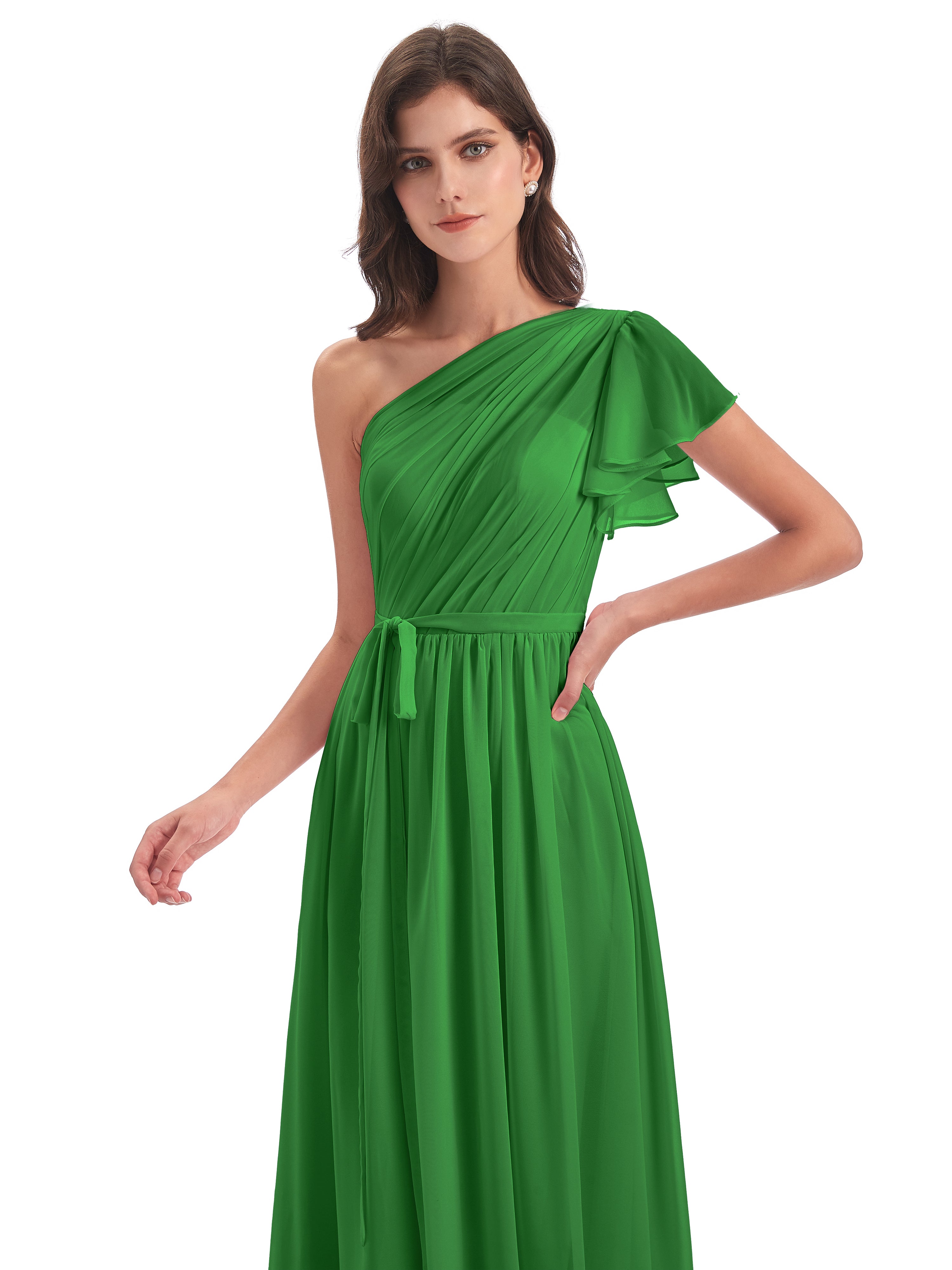 Demoiselle D Honneur Vert Balayage/Pinceau Traîne Seule-Épaule Robes Demoiselle D'Honneur