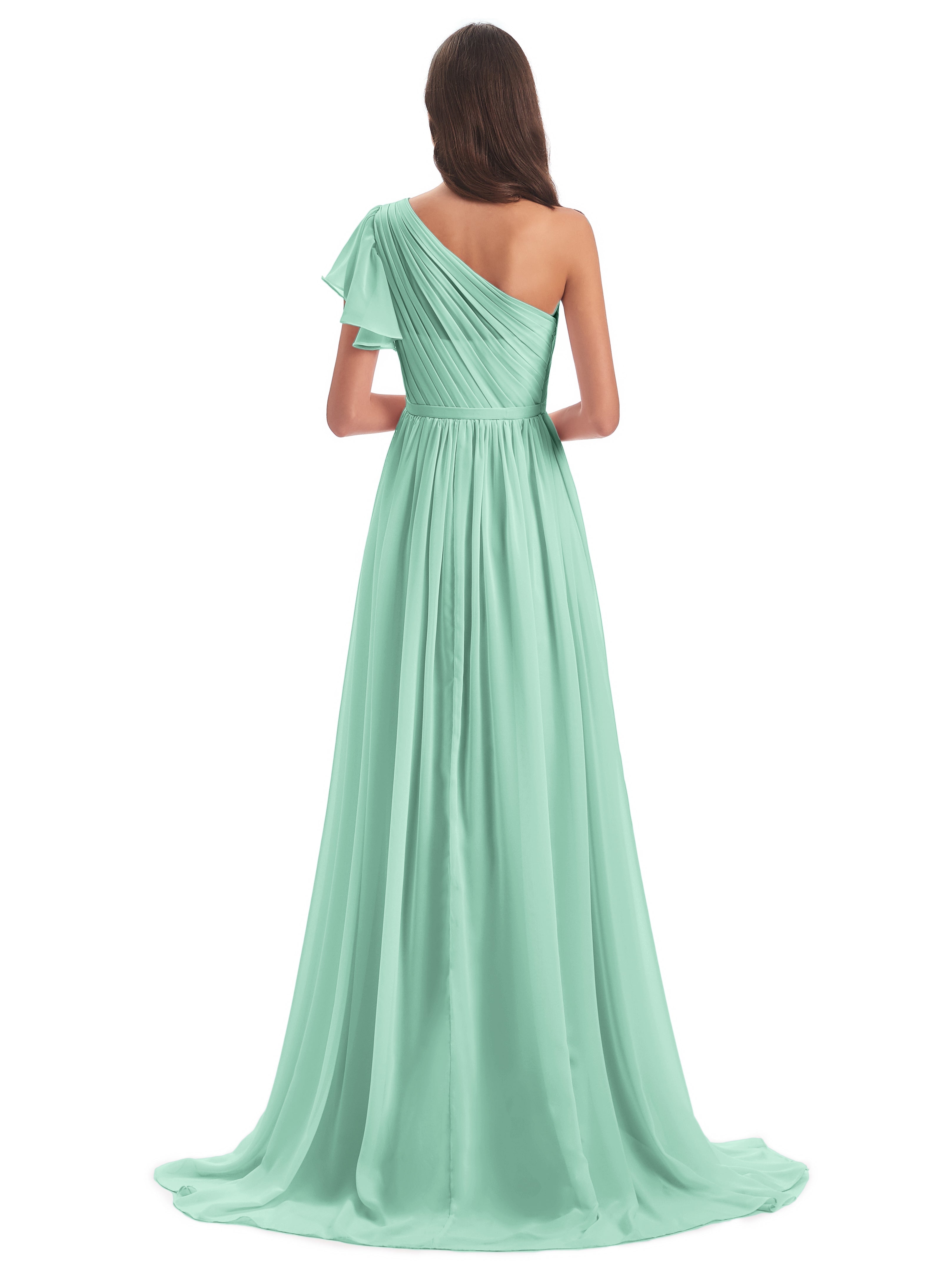 Robe Demoiselle D Honneur Menthe Balayage/Pinceau Traîne Seule-Épaule Robes Demoiselle D'Honneur
