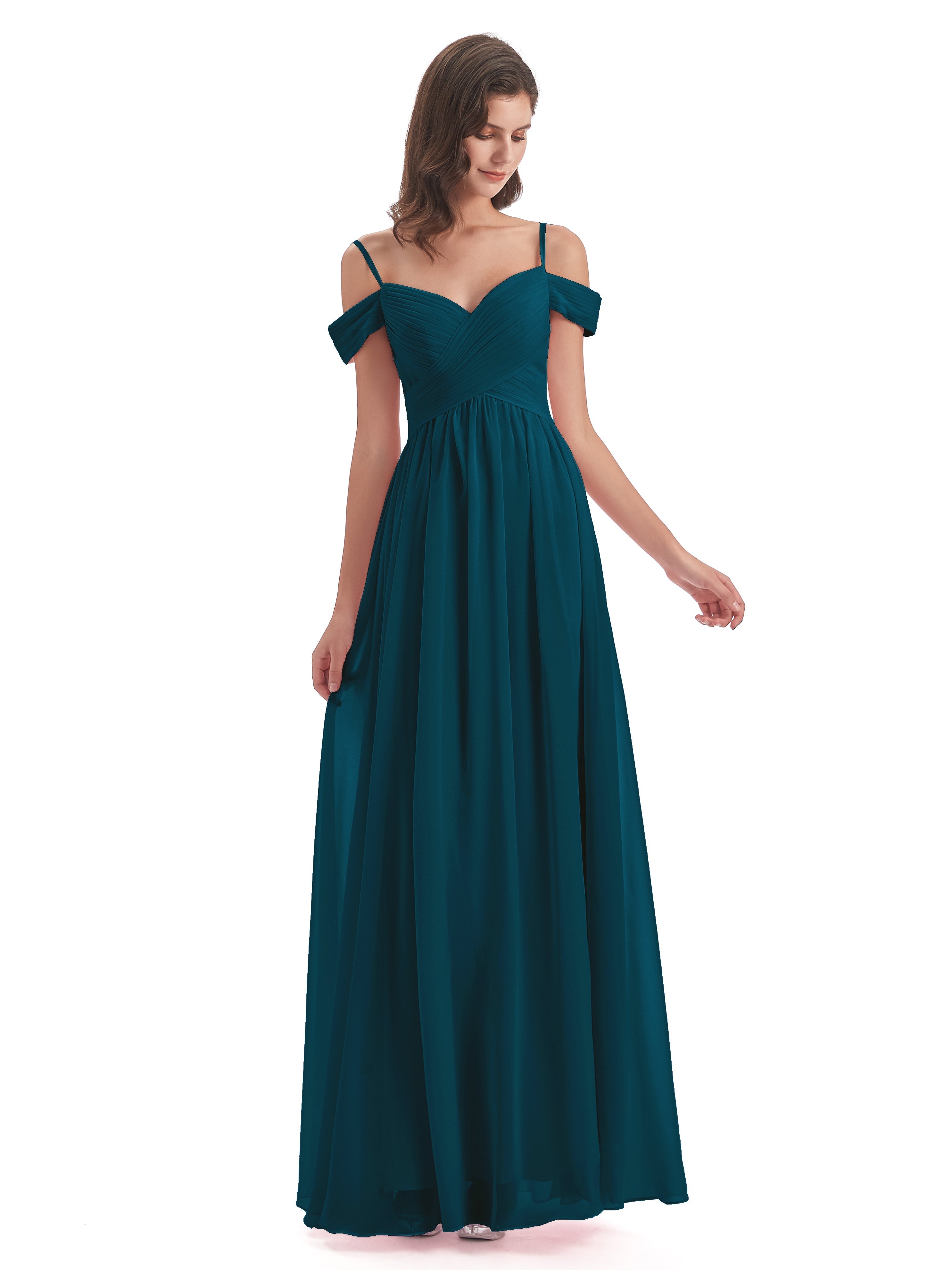 Robes De Demoiselle D'Honneur Bleu Encre Bretelles Spaghetti Trapèze Mousseline Robes Demoiselle D'Honneur