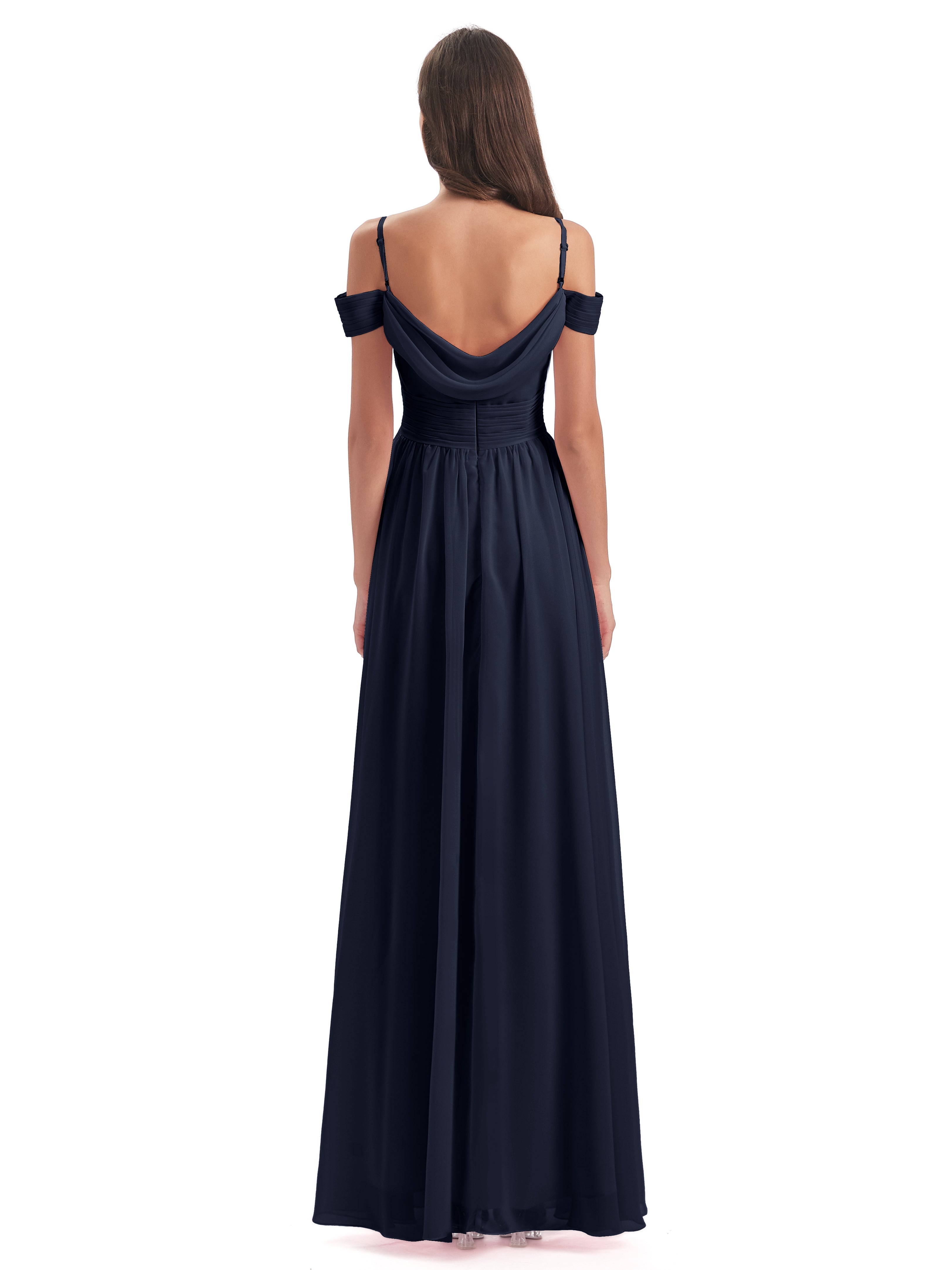 Robe De Demoiselle D Honneur Bleu Marine Bretelles Spaghetti Trapèze Mousseline Robes Demoiselle D'Honneur