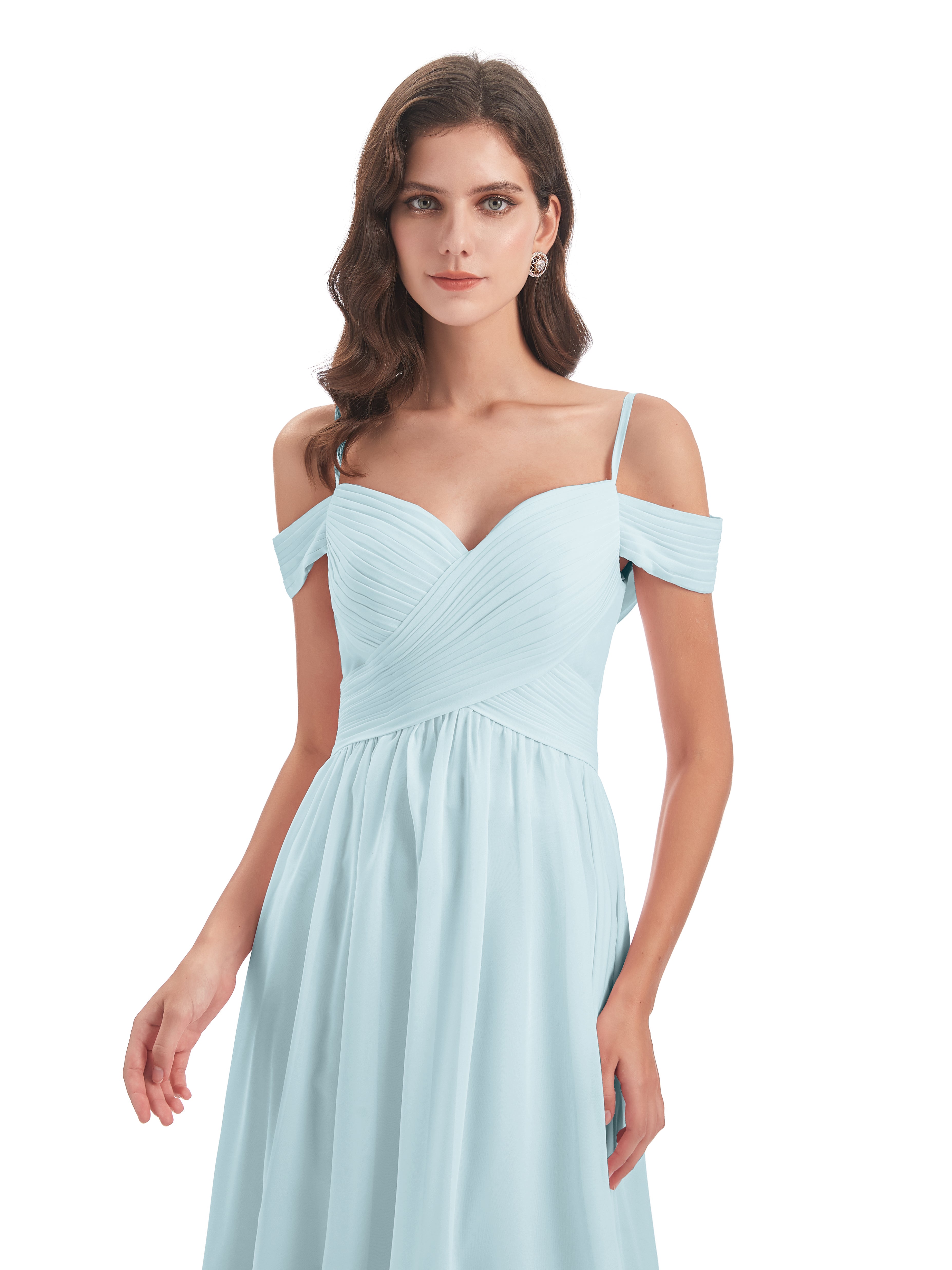 Robe De Demoiselle D'Honneur Brume Bretelles Spaghetti Trapèze Mousseline Robes Demoiselle D'Honneur