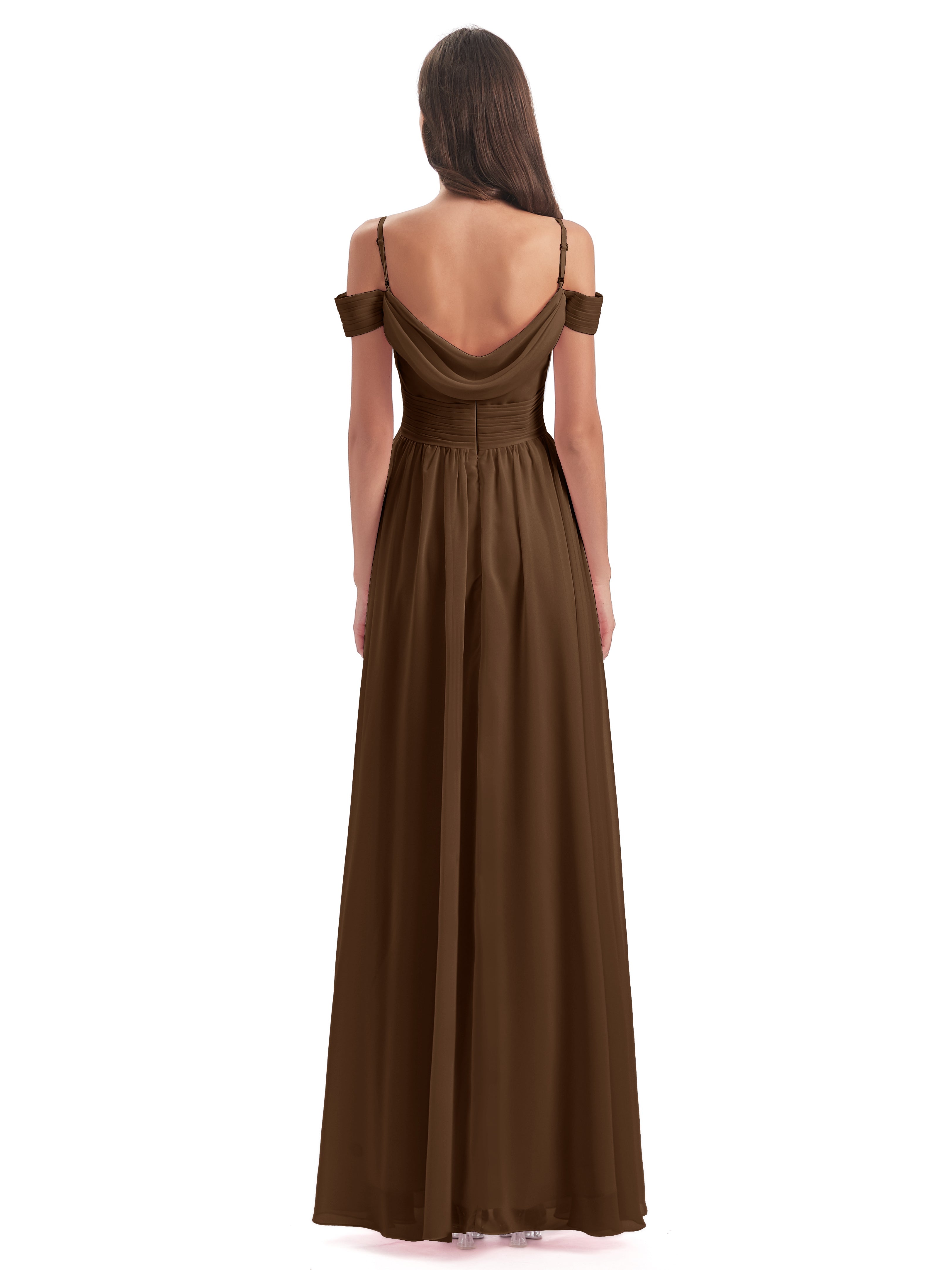 Robe Demoiselle D Honneur Brun Bretelles Spaghetti Trapèze Mousseline Robes Demoiselle D'Honneur