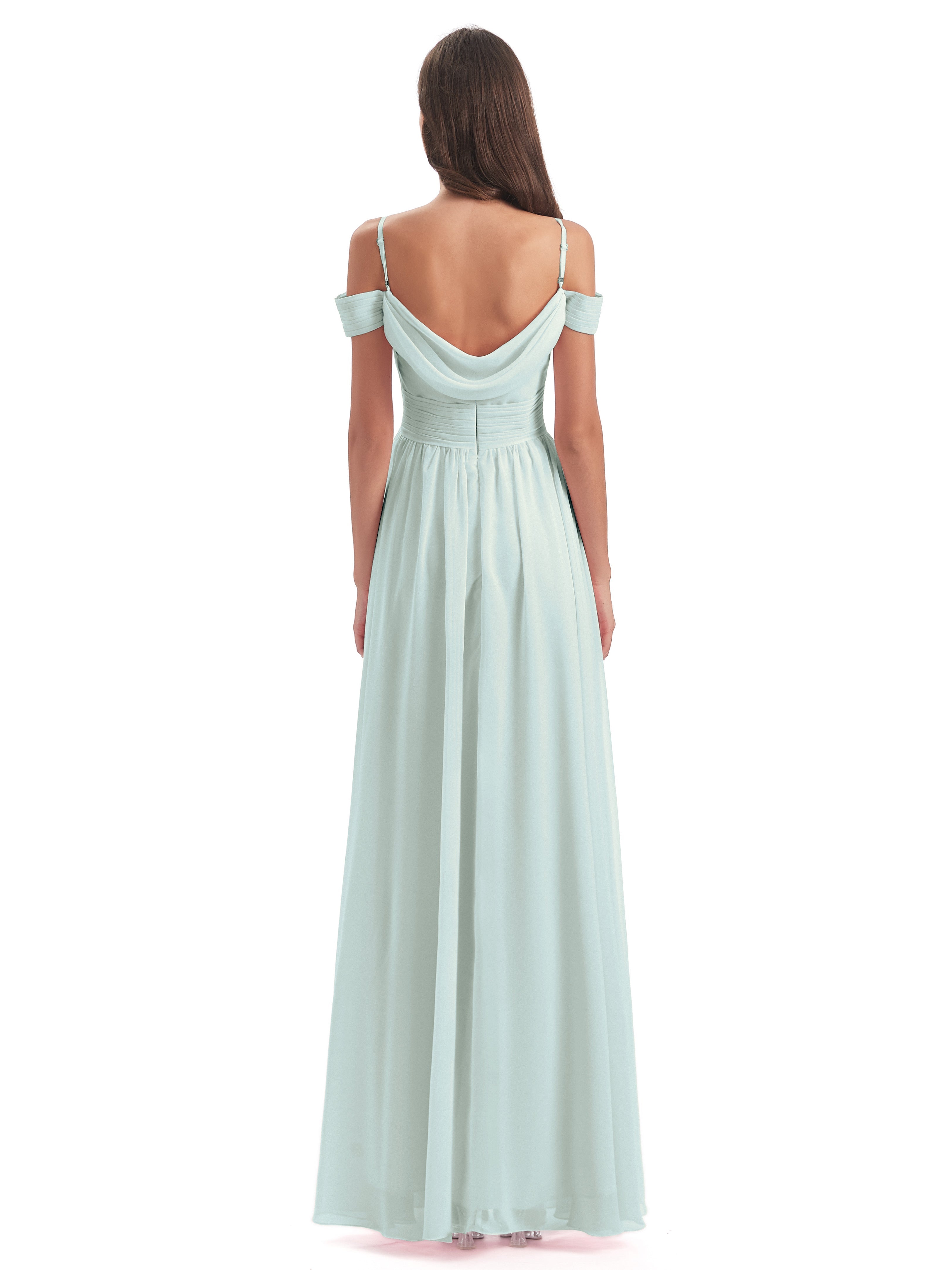 Robes De Demoiselle D'Honneur Celadon Col V Mousseline Longue Robes Demoiselle D'Honneur
