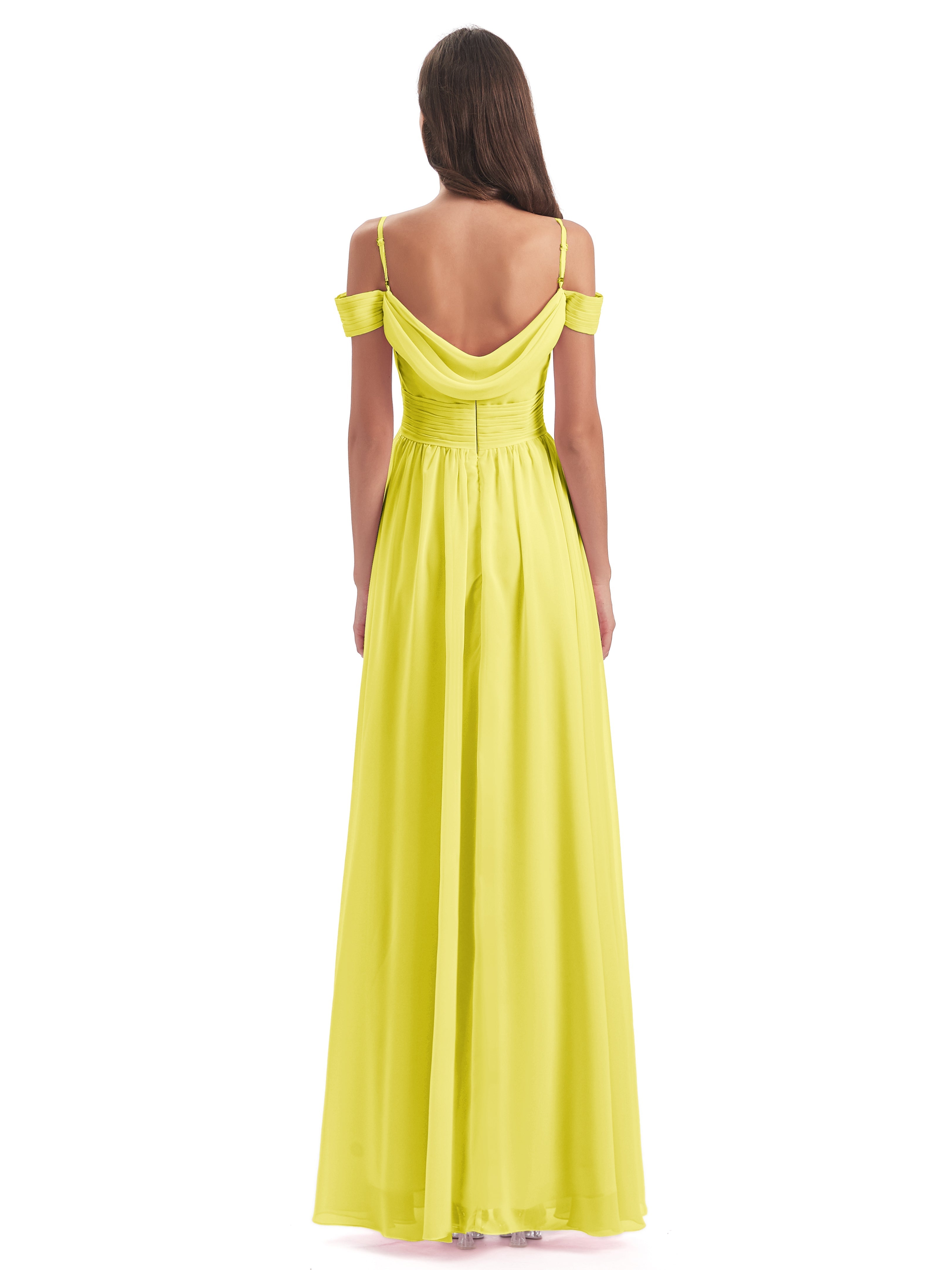 Robes De Demoiselle D'Honneur Citron Bretelles Spaghetti Trapèze Mousseline Robes Demoiselle D'Honneur